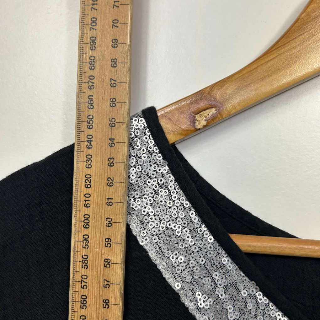 Black Cotton Sequin Top - Size 14?