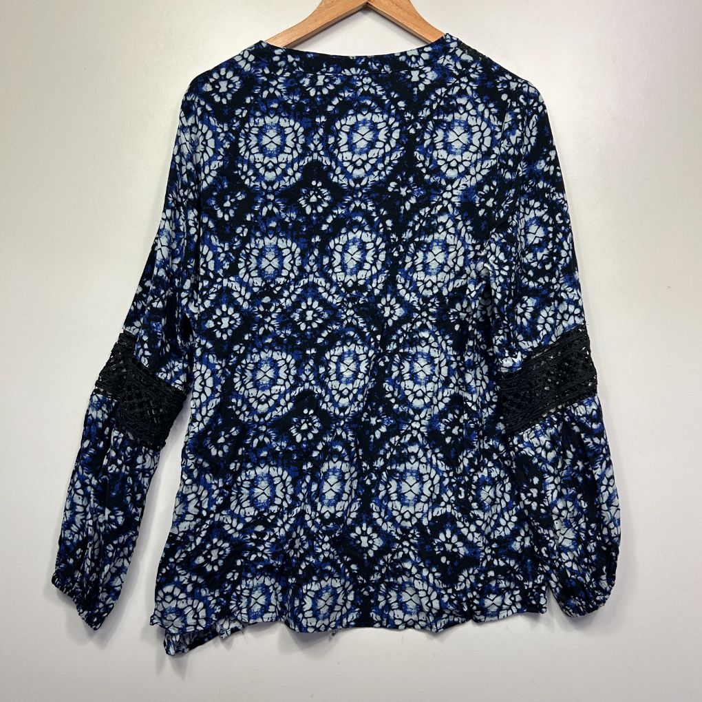 Rockmans Blue Print Top - Size 18