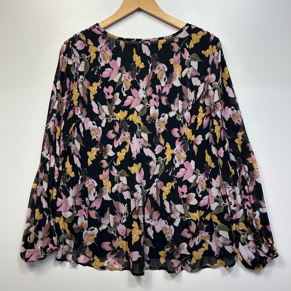 Anko Black Floral Long Sleeve Top - Size 14