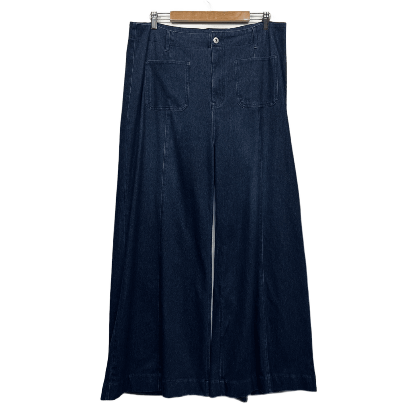 Halara Wide Leg Jeans Size XL 16 Dark Blue High Rise Flare Cotton Blend