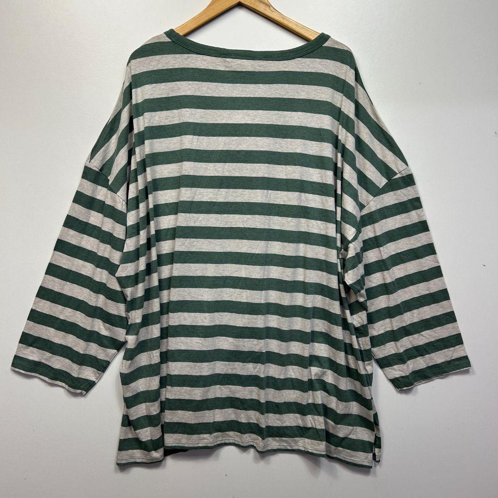 Yours Green Striped Cotton Top - Size 26-28