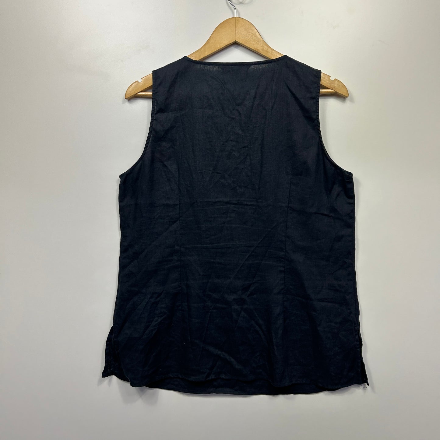 Rockmans Linen Top Size 14 Black Sleeveless Beaded