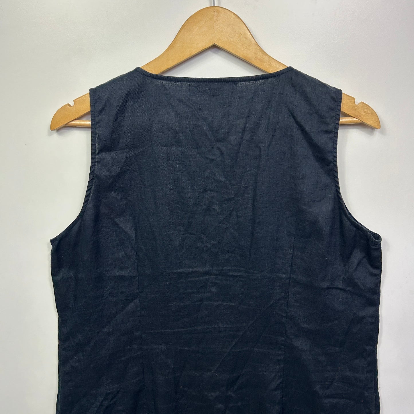 Rockmans Linen Top Size 14 Black Sleeveless Beaded