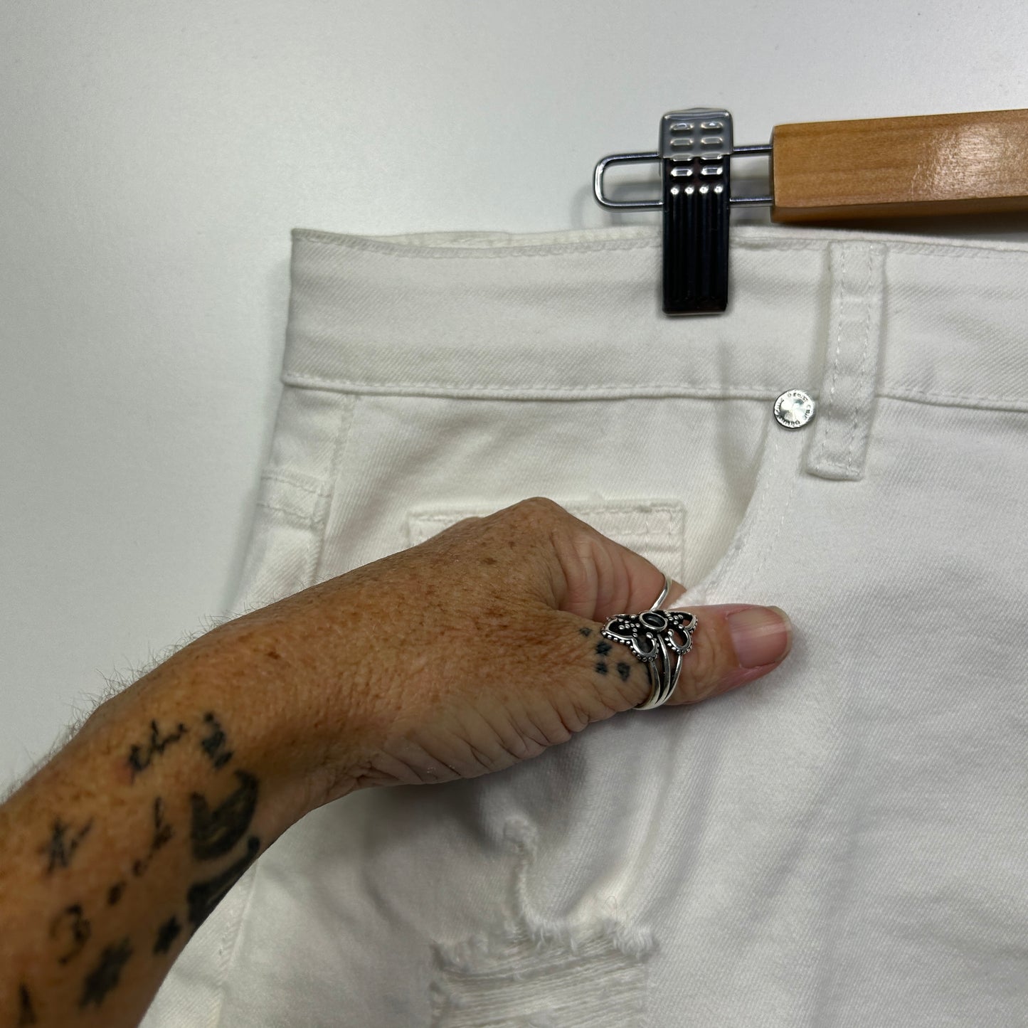 City Chic Denim Shorts Size 18 Harley Mid Rise White Denim