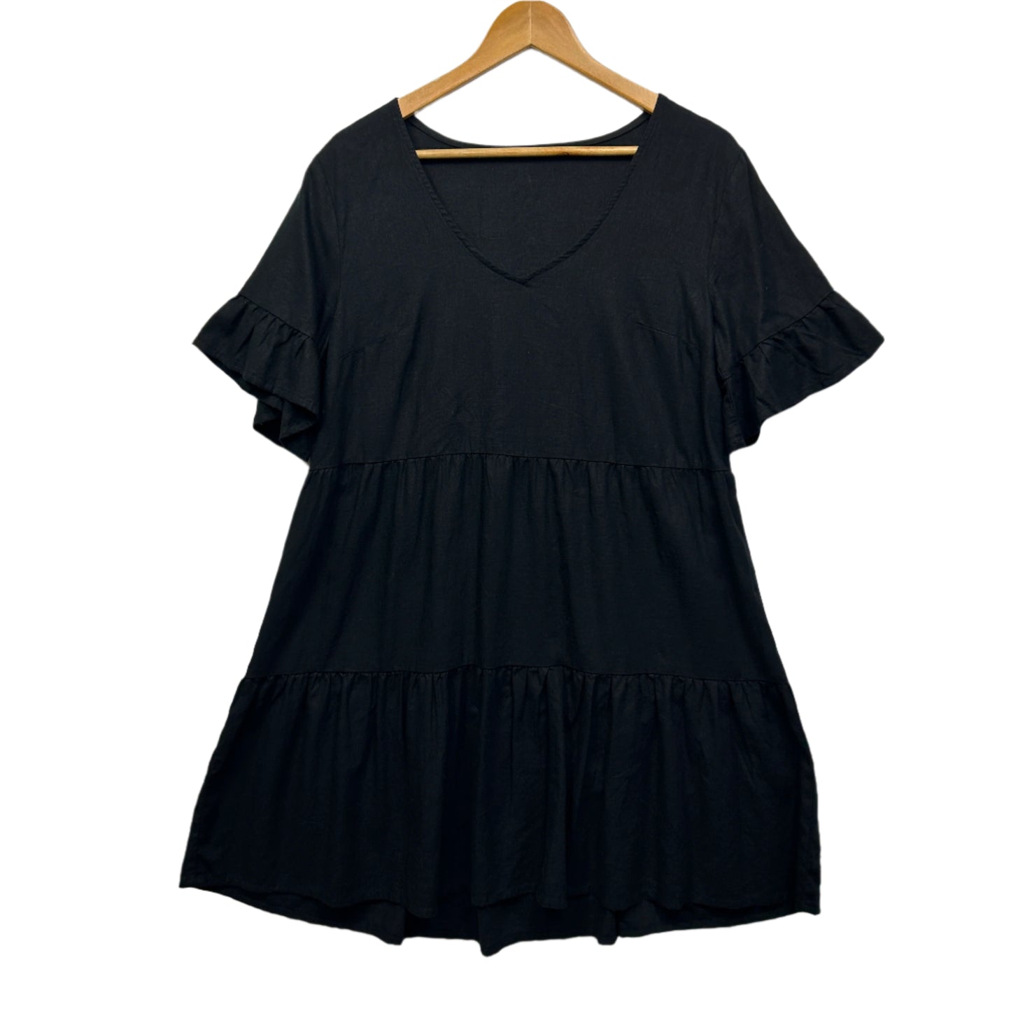 Linen Blend Dress Size 14 16 Black Short Sleeve