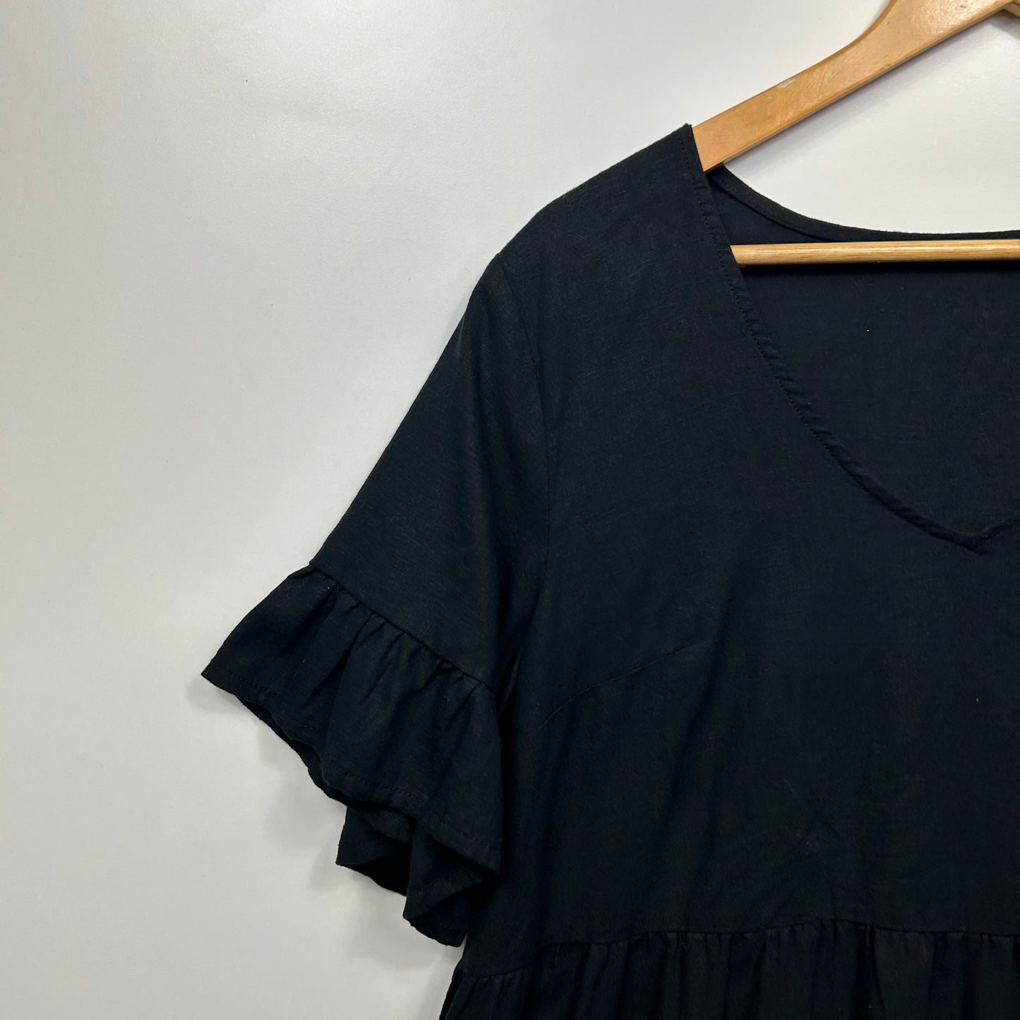 Linen Blend Dress Size 14 16 Black Short Sleeve