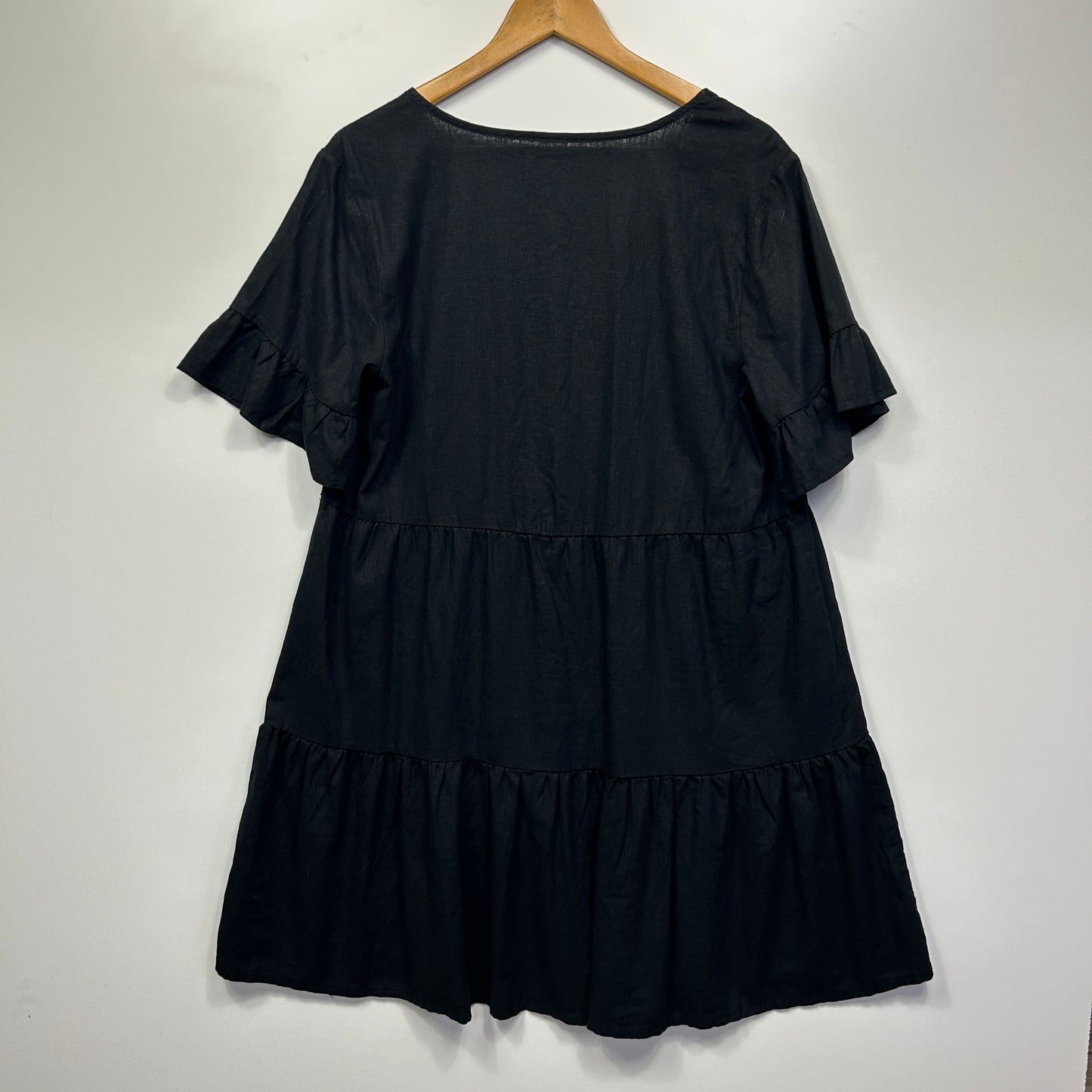 Linen Blend Dress Size 14 16 Black Short Sleeve