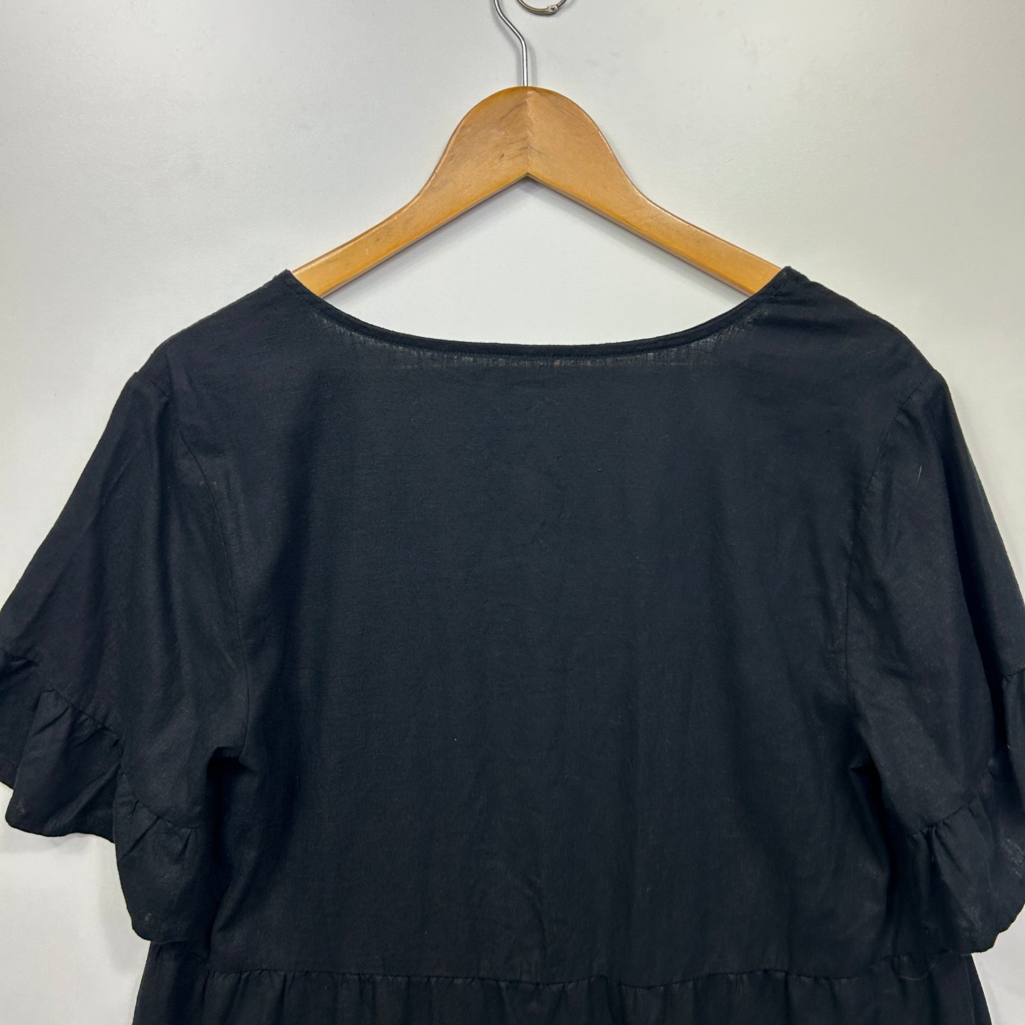 Linen Blend Dress Size 14 16 Black Short Sleeve