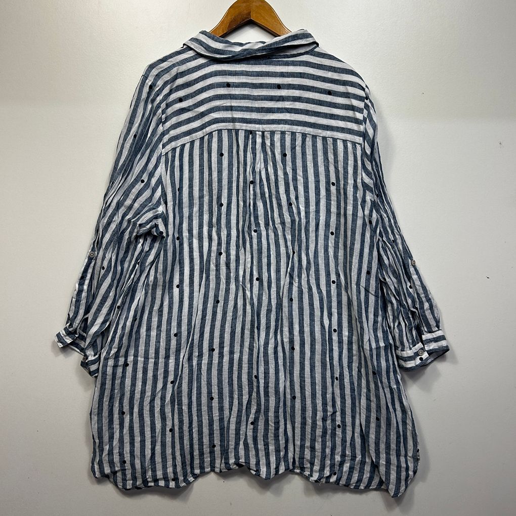Autograph Blue Striped Linen Shirt - Size 22