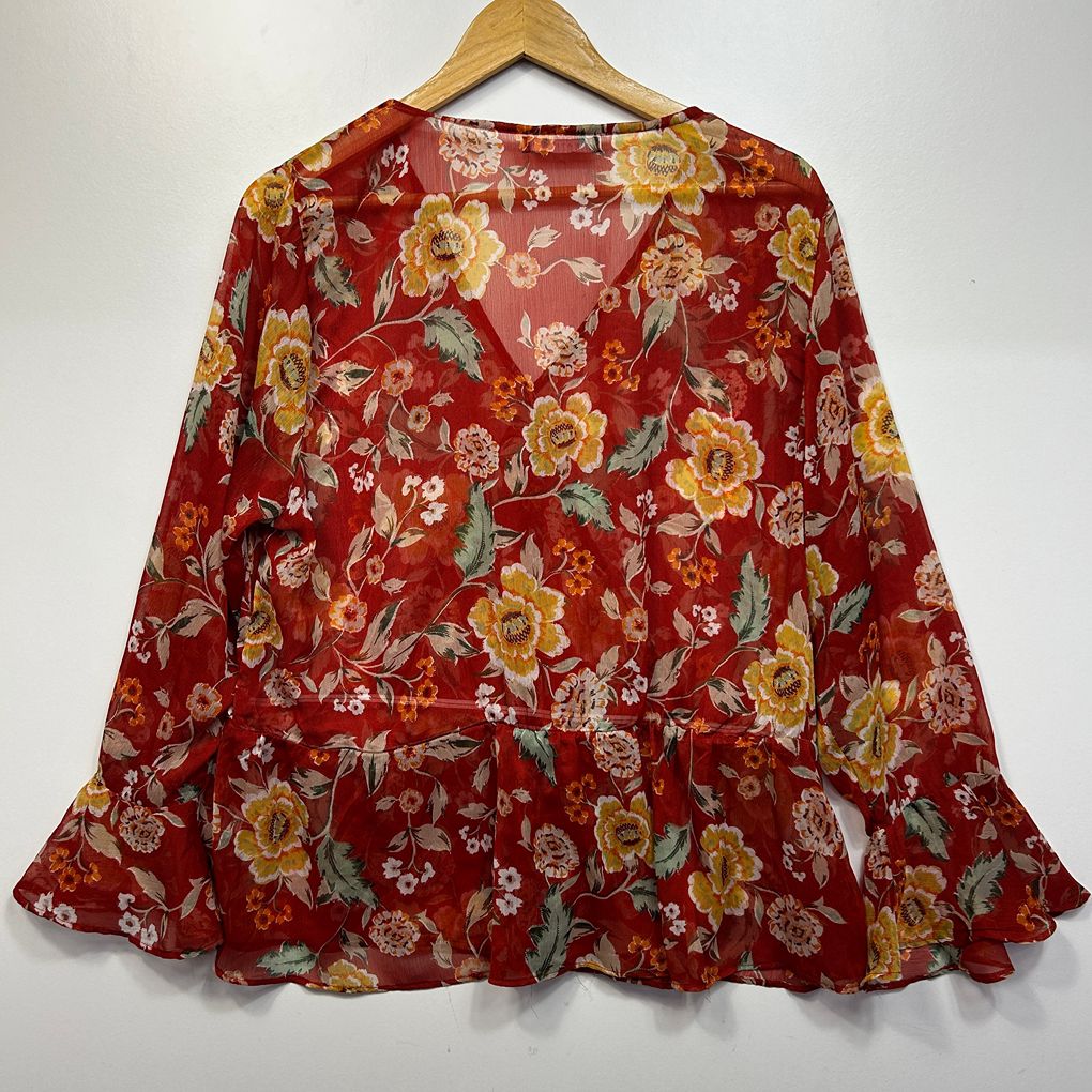 Katies Red Floral Sheer Top - Size 18