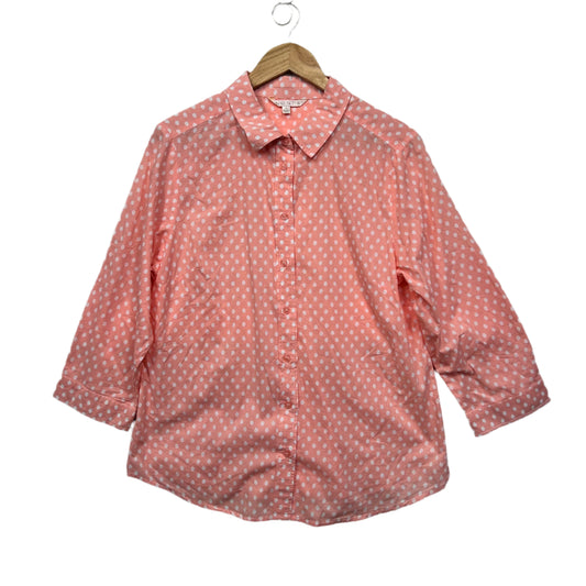 Noni B Top Size 14 Peach Polka Dots Button Up 100% Cotton