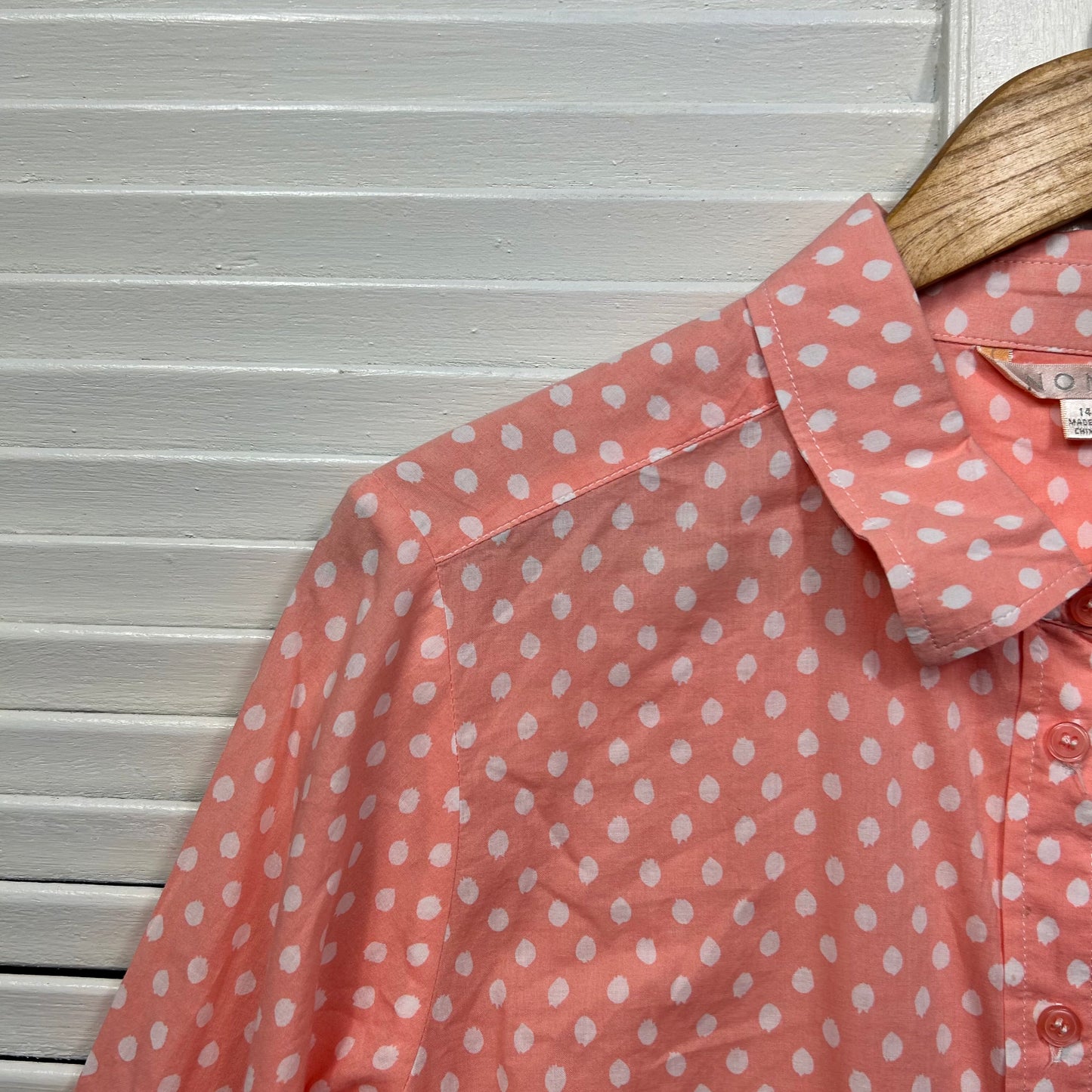 Noni B Top Size 14 Peach Polka Dots Button Up 100% Cotton