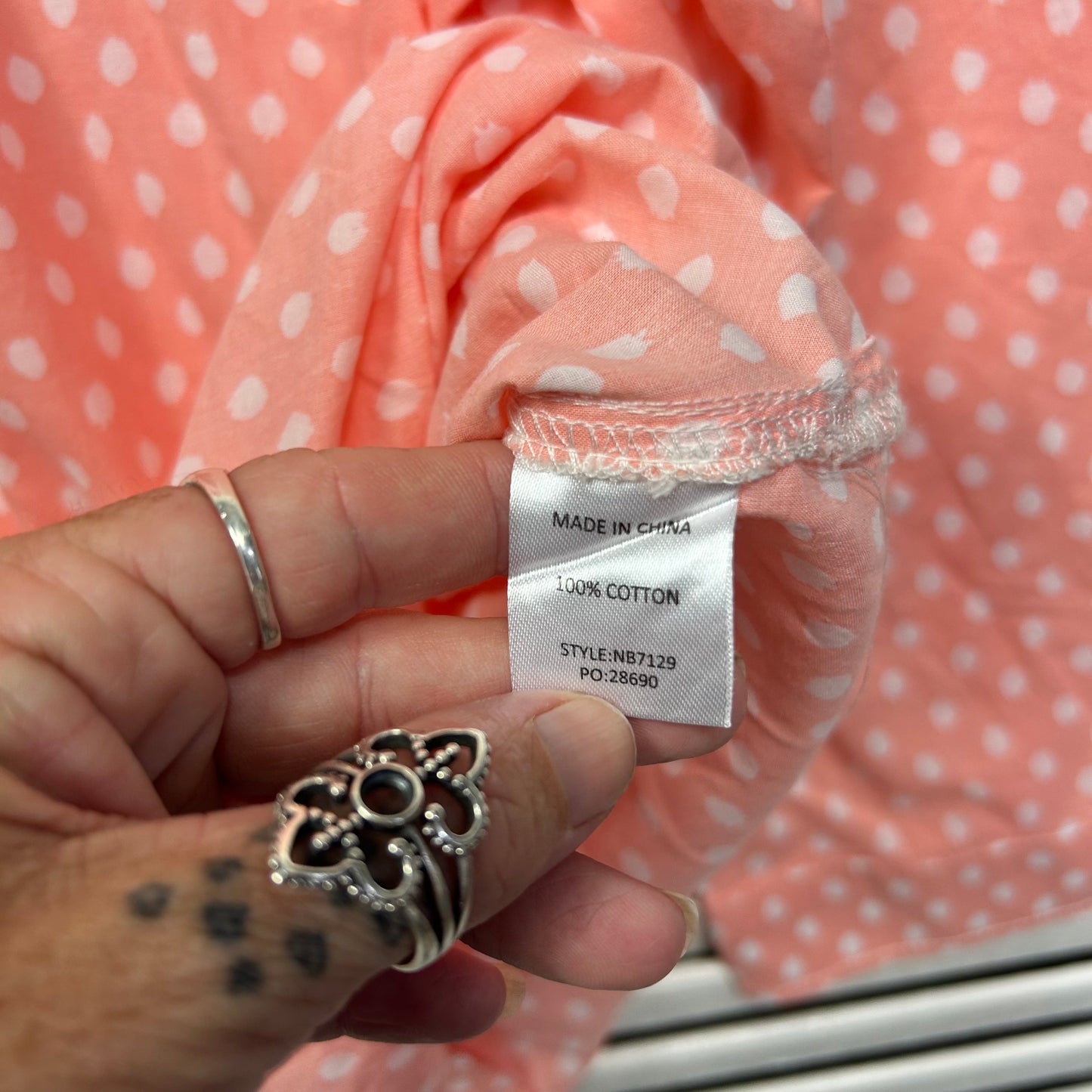 Noni B Top Size 14 Peach Polka Dots Button Up 100% Cotton