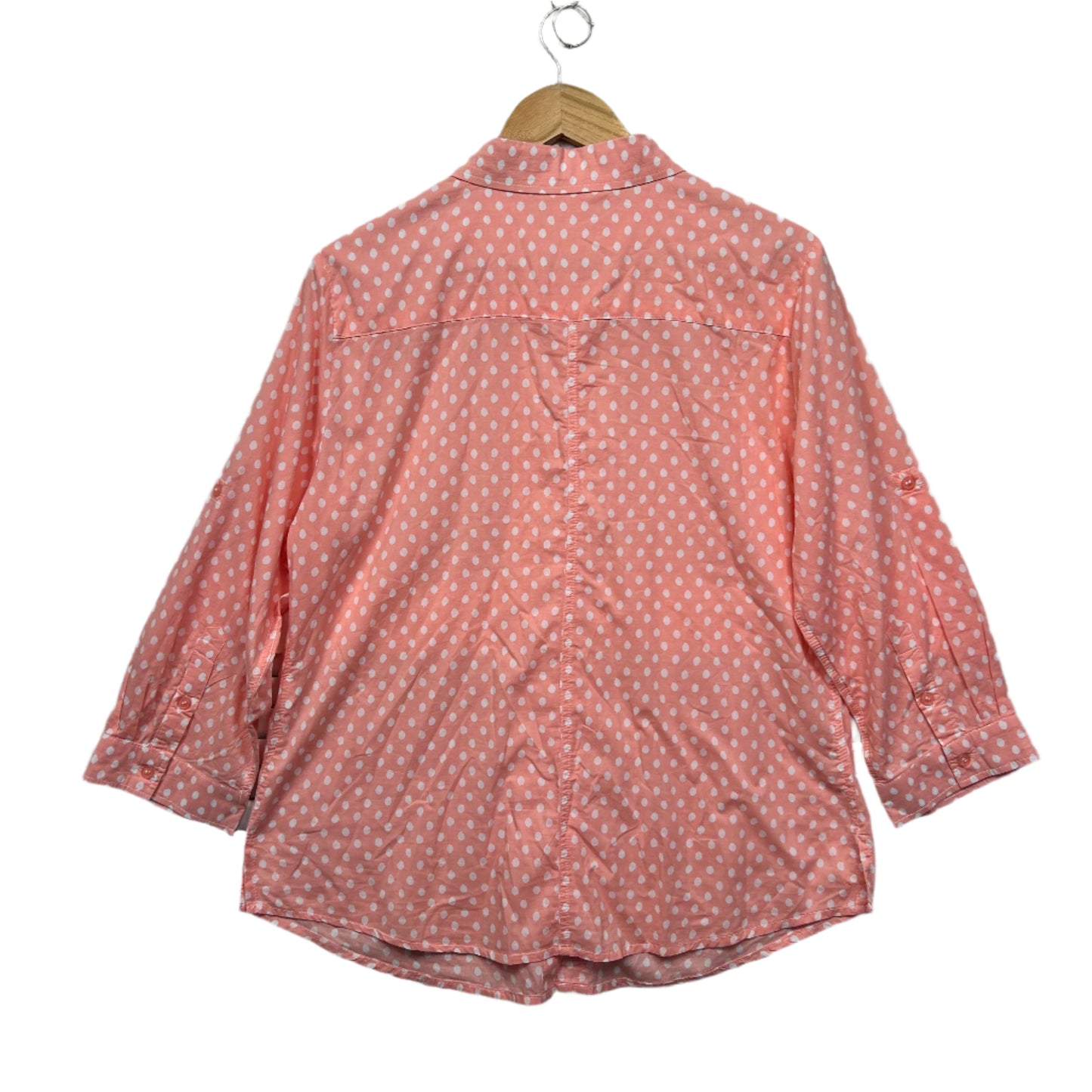 Noni B Top Size 14 Peach Polka Dots Button Up 100% Cotton