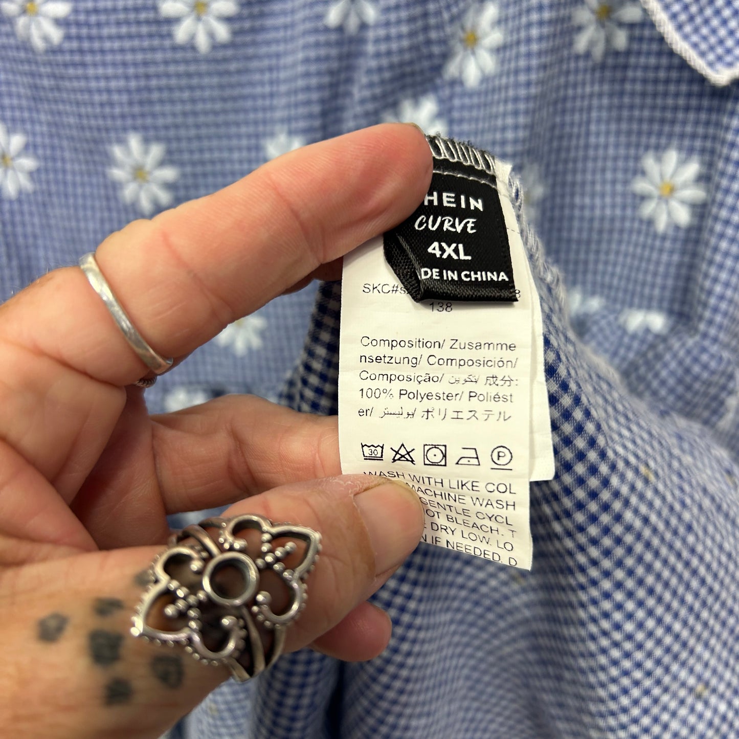 Shein Curve Dresses Size 4XL 18 20 Blue Floral Daisy Check