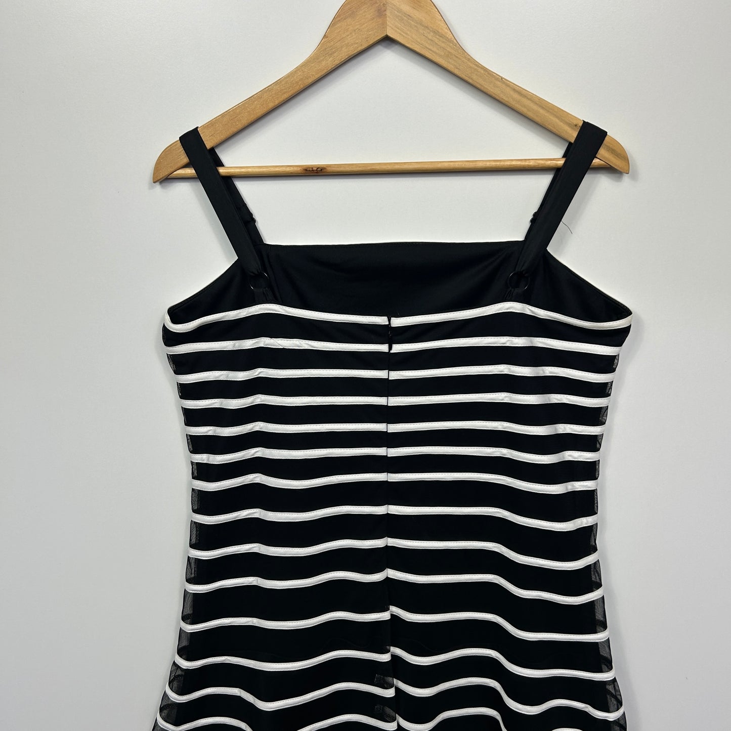 Queenspark Dress Size 14 Black White Fit & Flare Striped Cocktail