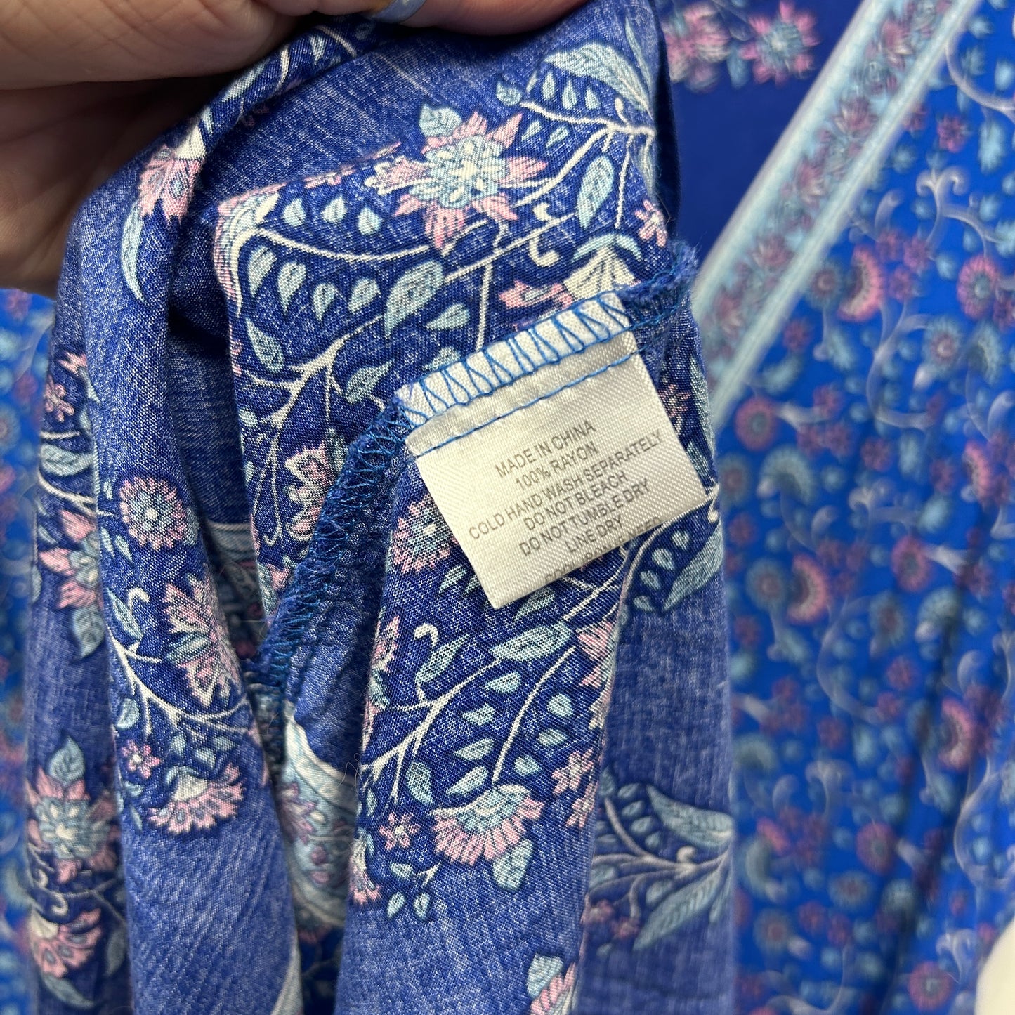 Silver Wishes Dress Size 14 Boho Floral Blue Short Sleeve Rayon