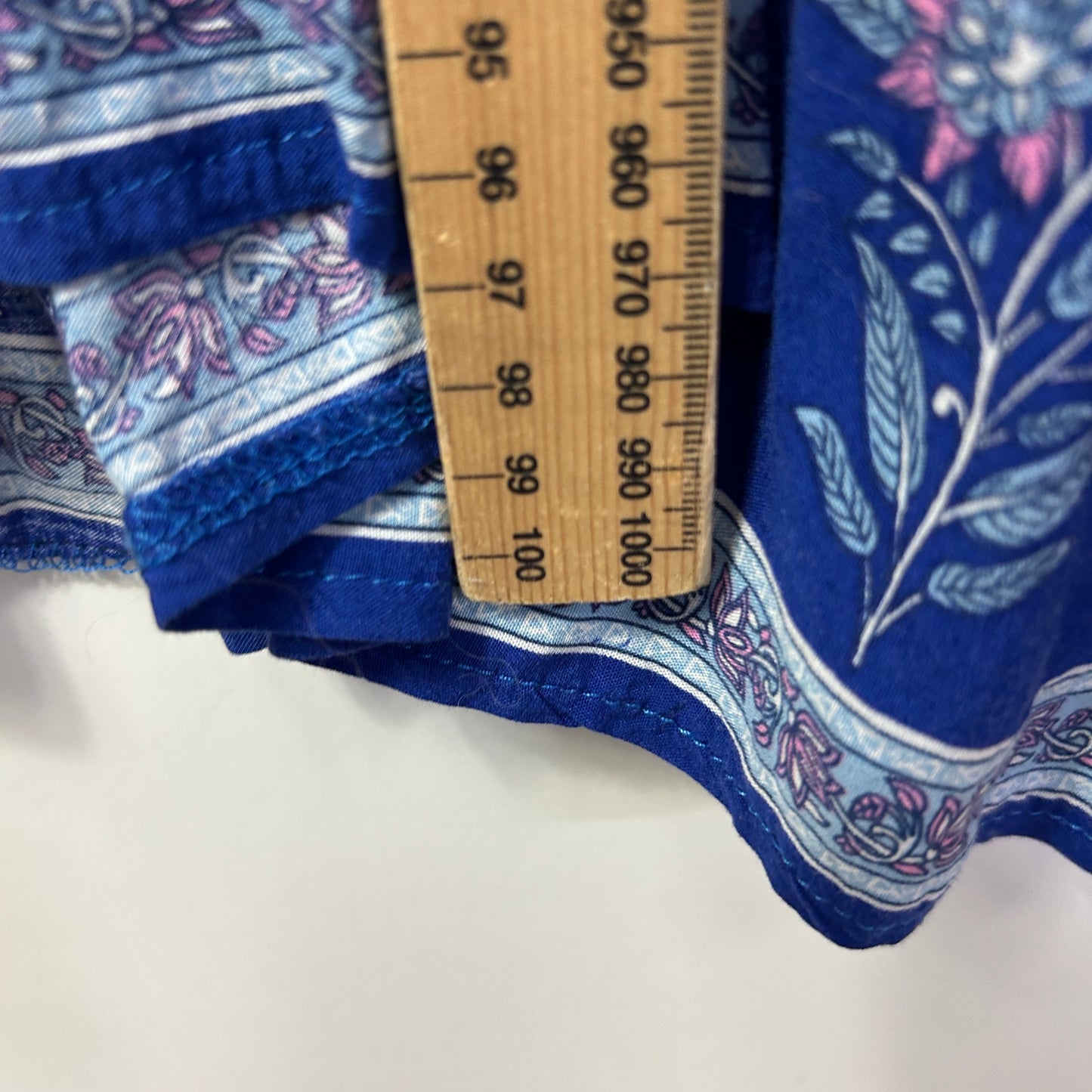Silver Wishes Dress Size 14 Boho Floral Blue Short Sleeve Rayon