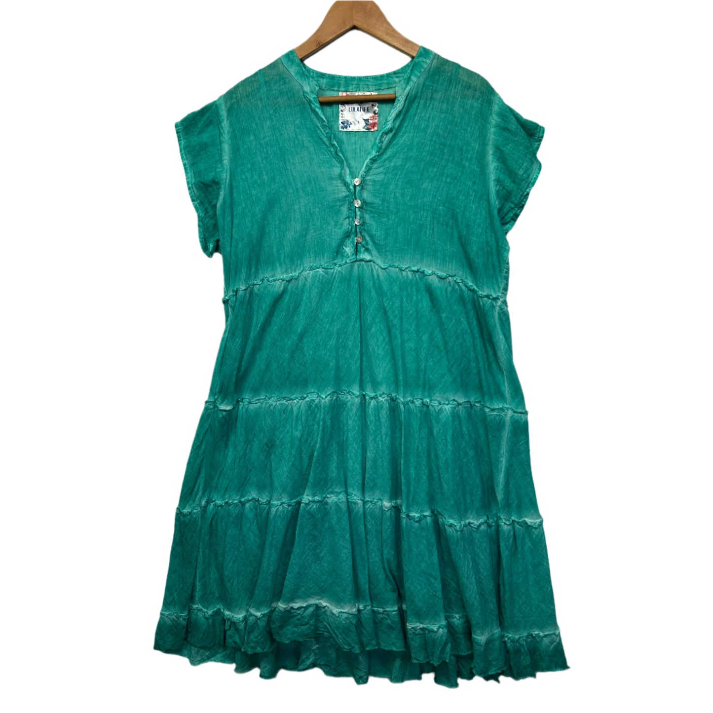 Lulu Life Dress Size 14 16 Green Tiered Short Sleeve Cotton