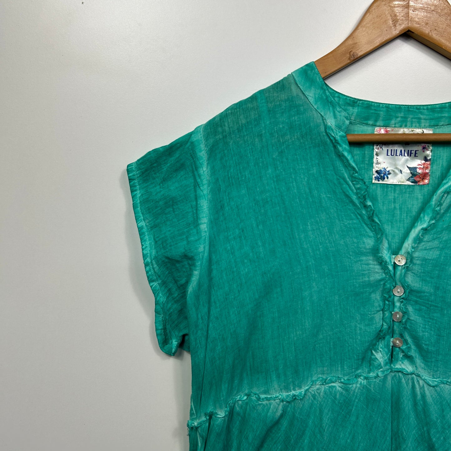 Lulu Life Dress Size 14 16 Green Tiered Short Sleeve Cotton