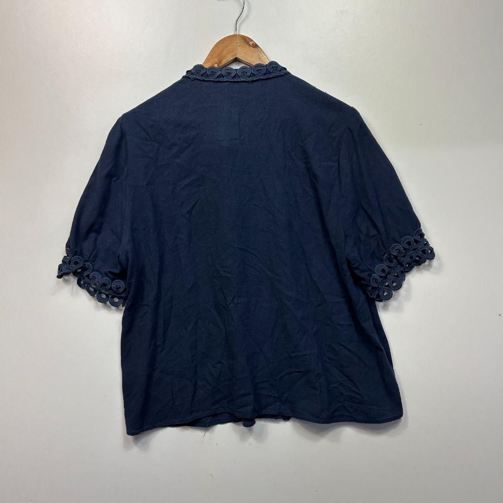 Liz Jordan Navy Linen Top - Size 18