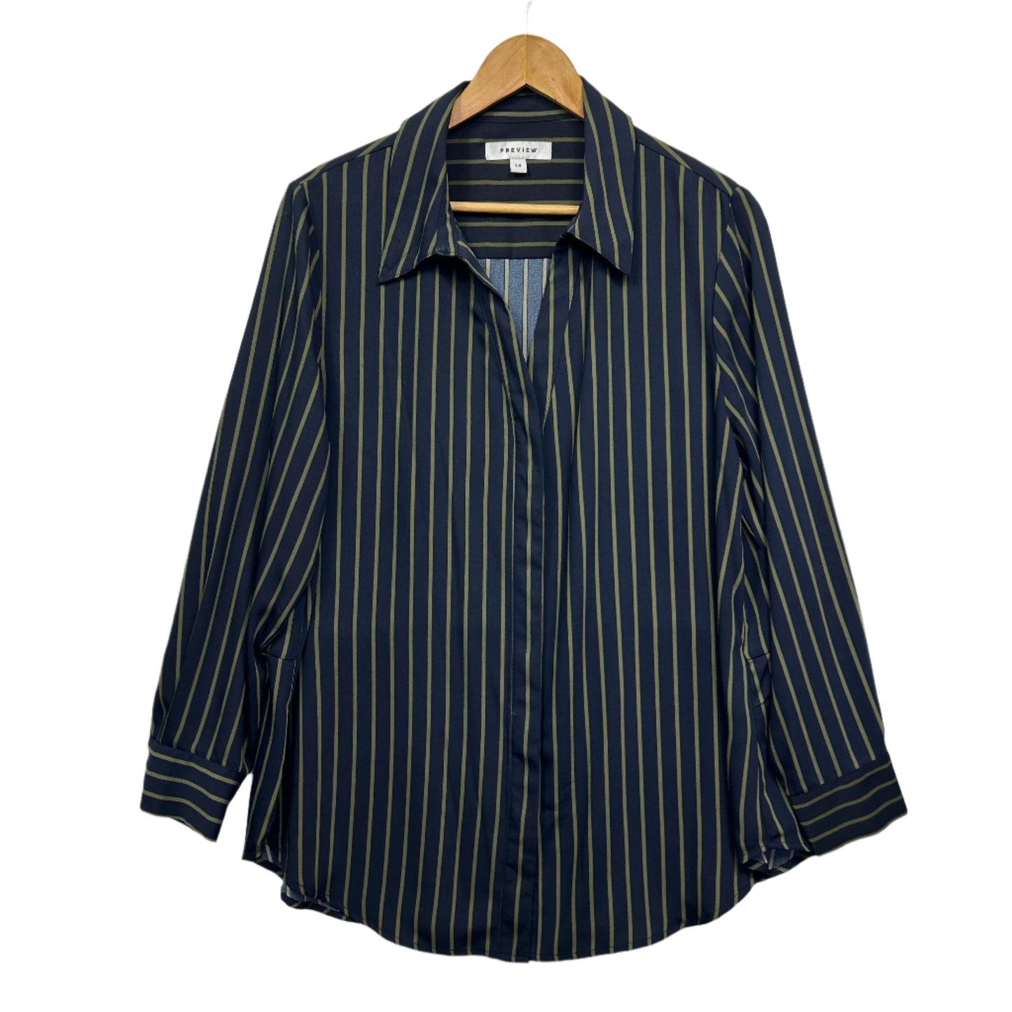 Preview Top Size 14 Navy Striped Button Up Long Sleeve