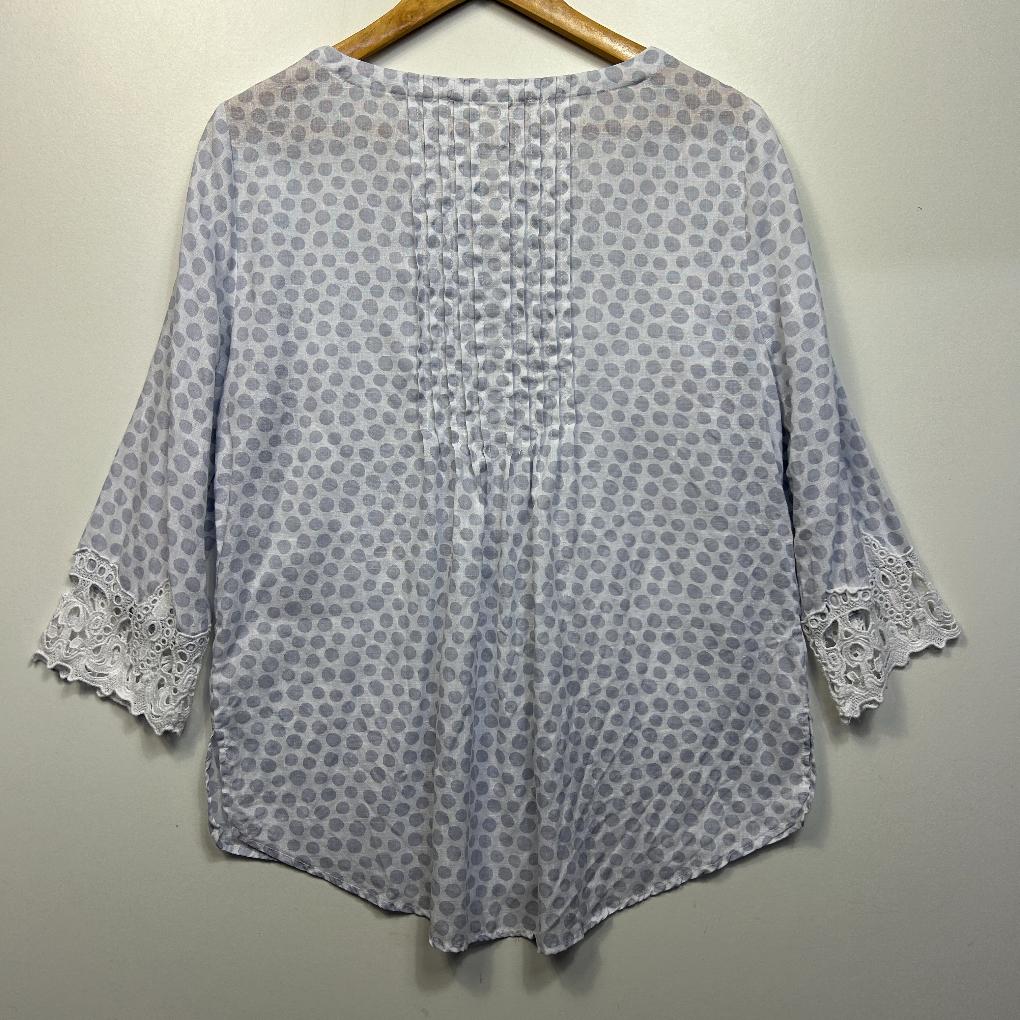 Jacqui E Blue Linen Top - Size 12