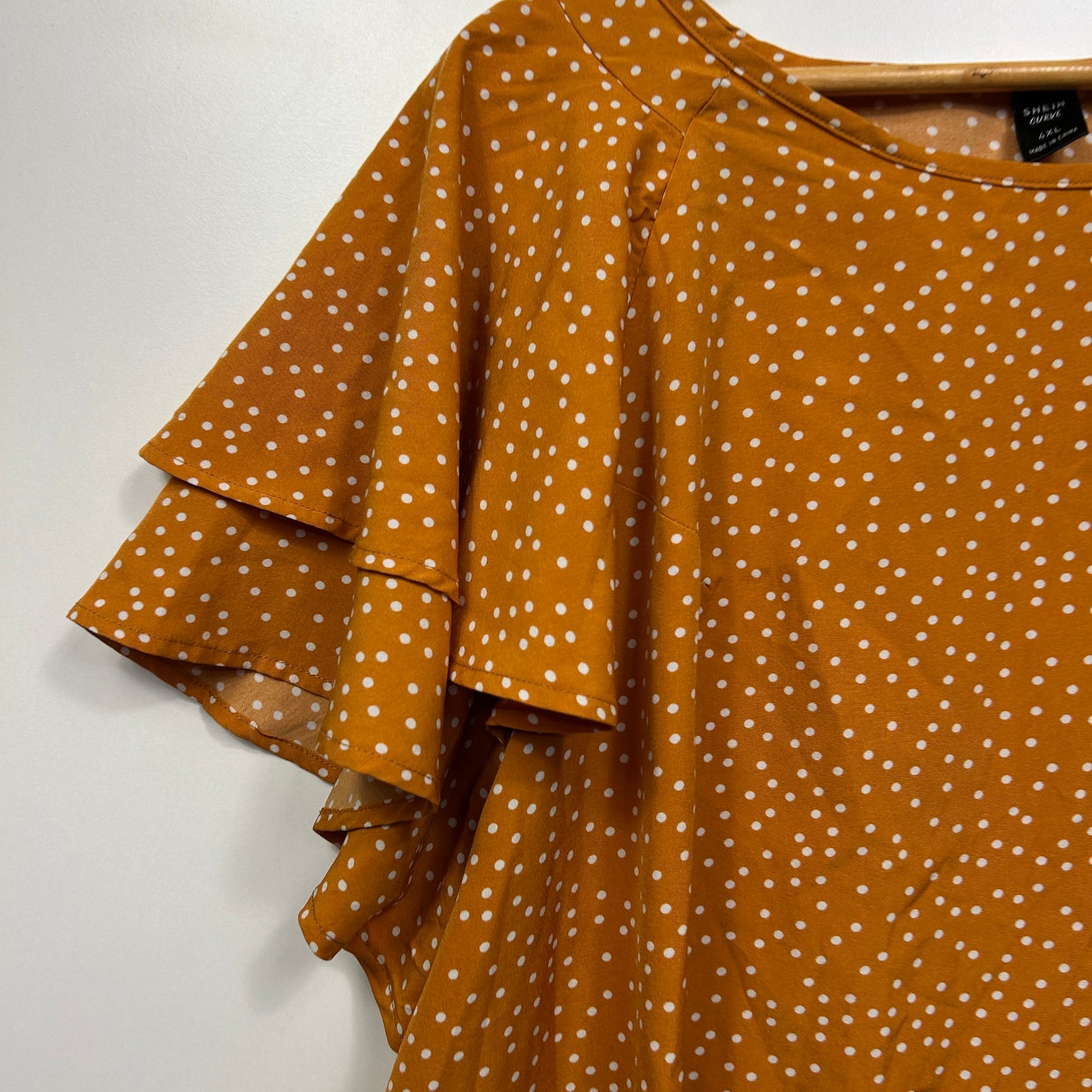 Shein Top Size 20 22 4XL Mustard Short Sleeve Ruffle Sleeve