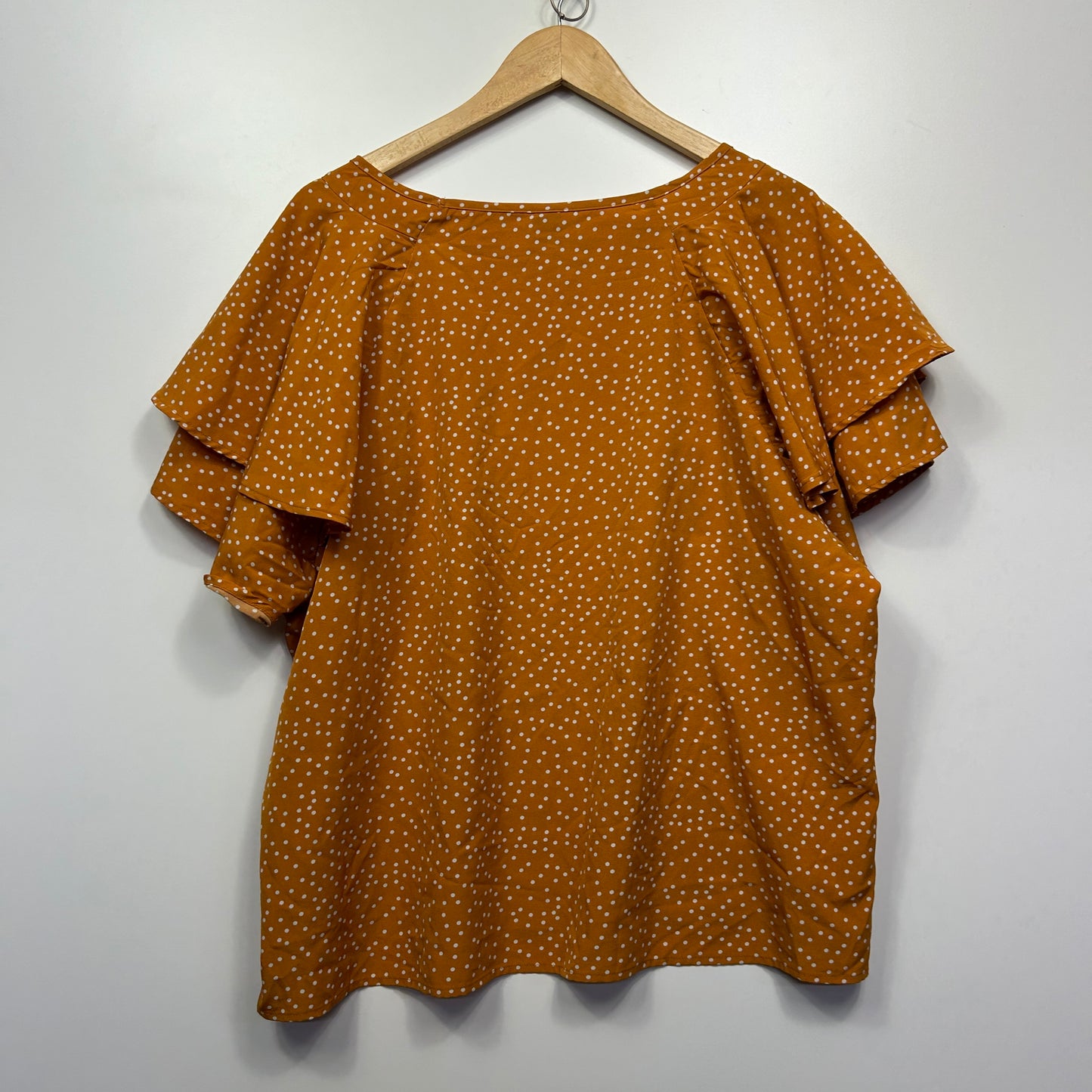 Shein Top Size 20 22 4XL Mustard Short Sleeve Ruffle Sleeve