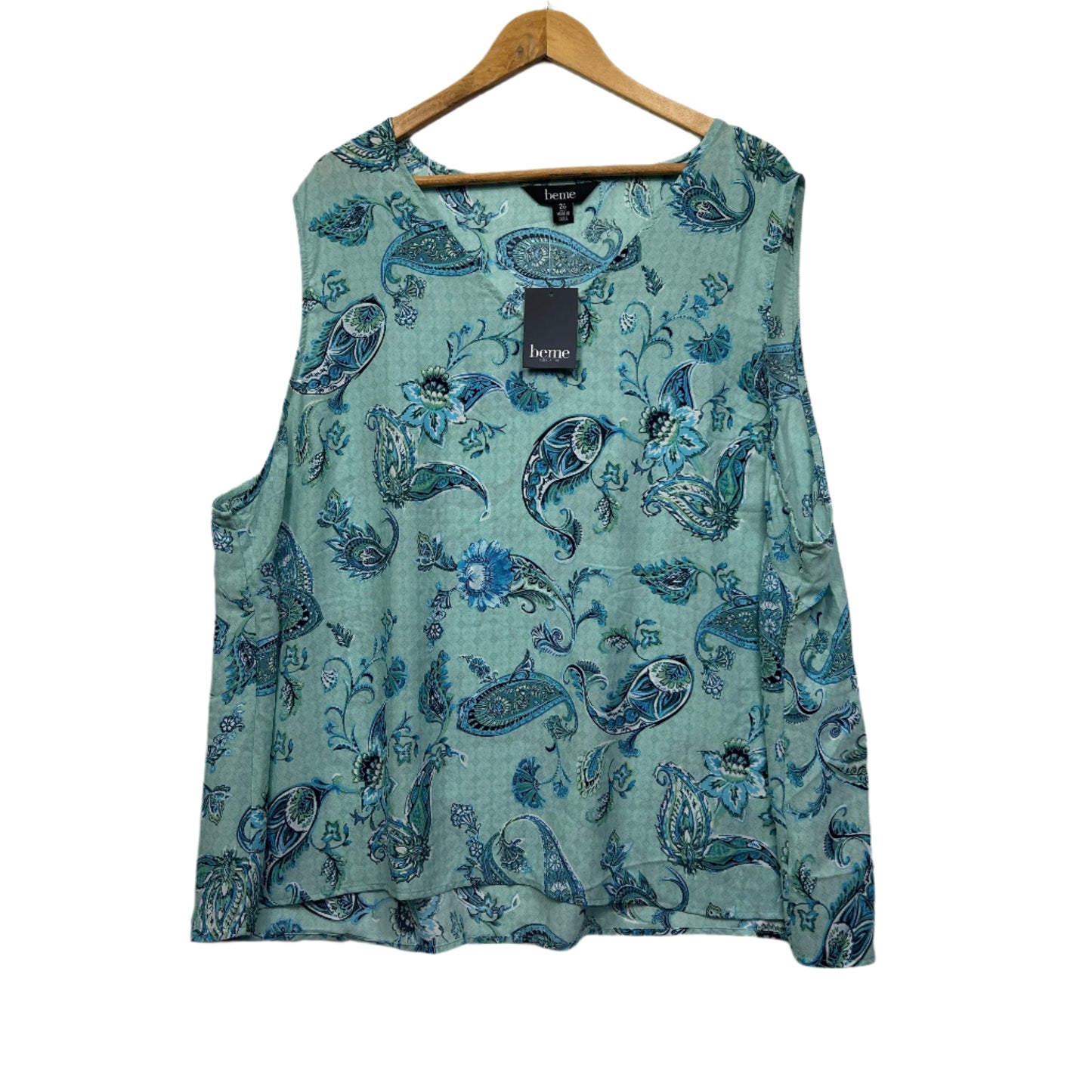 beme Top Size 26 Sleeveless Blue Aqua Paisley Print New