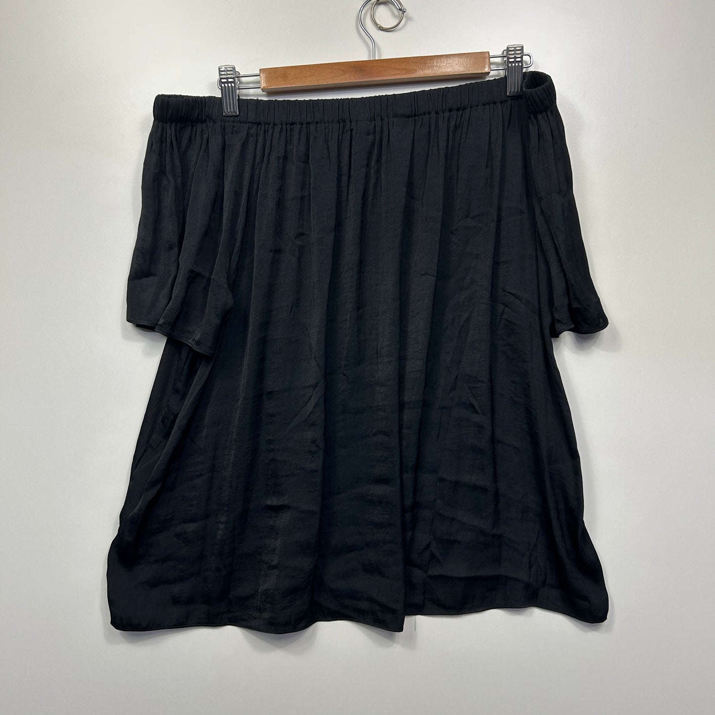 Forever New Top Size 16 Black Off the Shoulder Satin