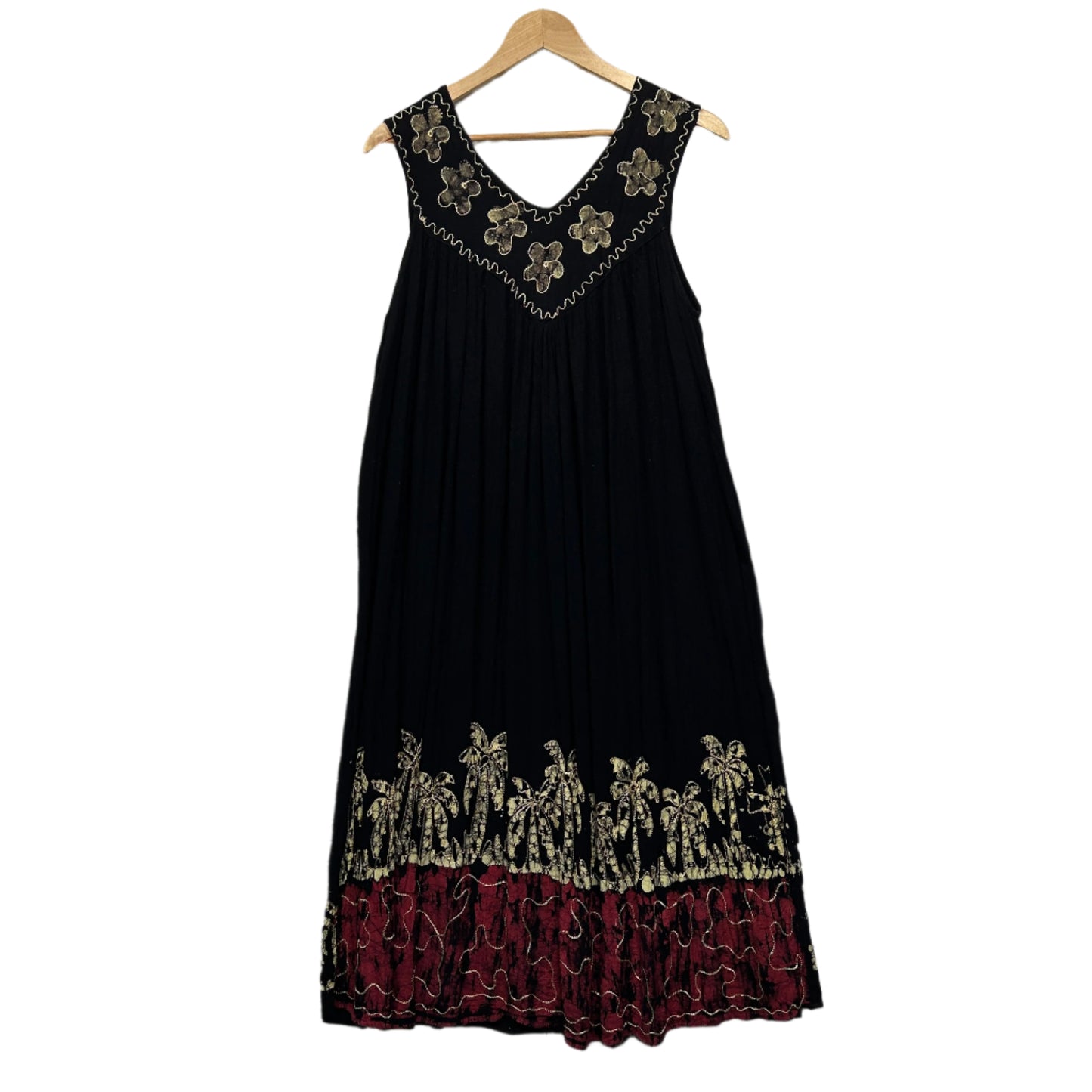 Hippie Boho Maxi Dress Size 14 16 XL Sleeveless Black Long Length Rayon