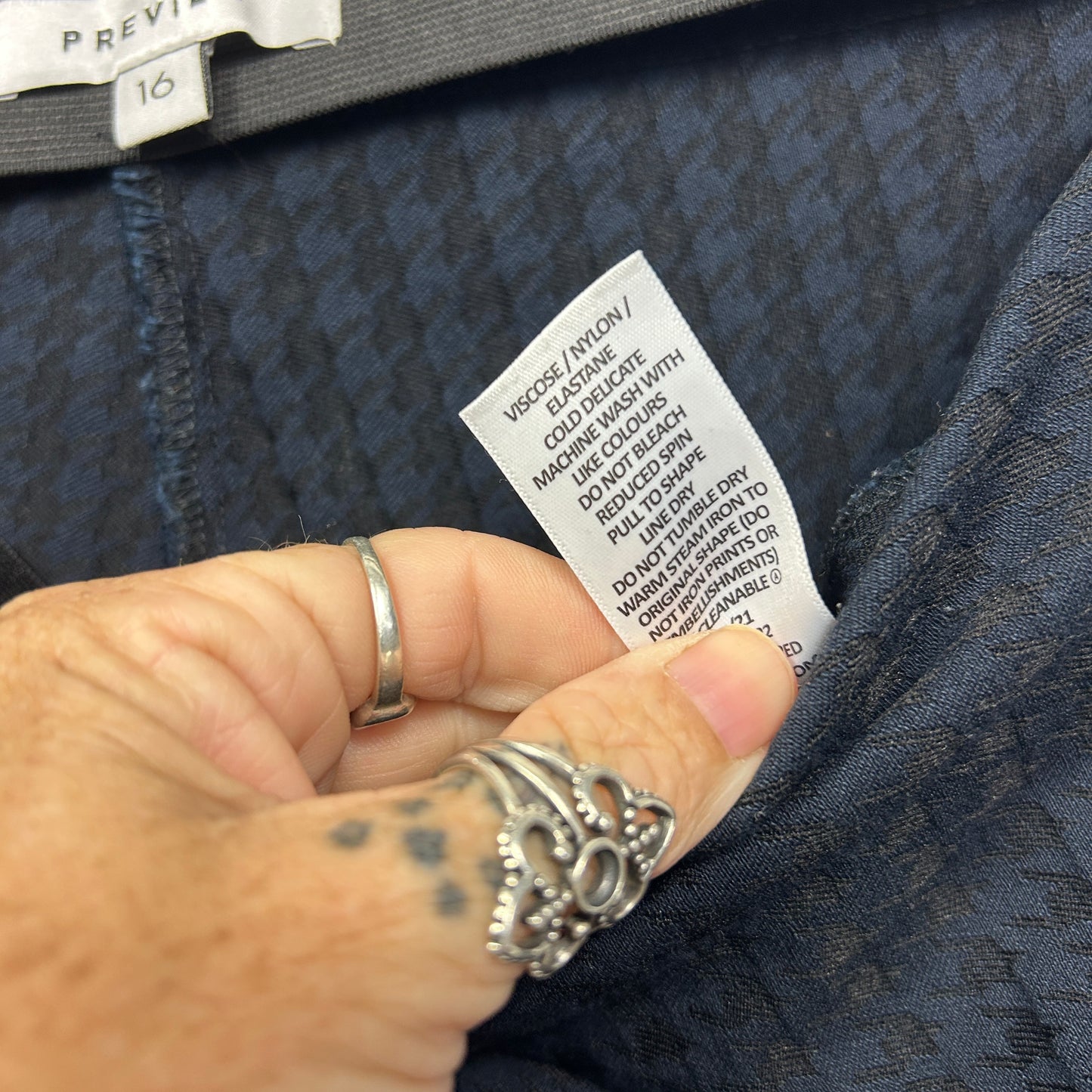 Preview Pants Size 16 Navy Black Houndstooth Check Pockets Pull On