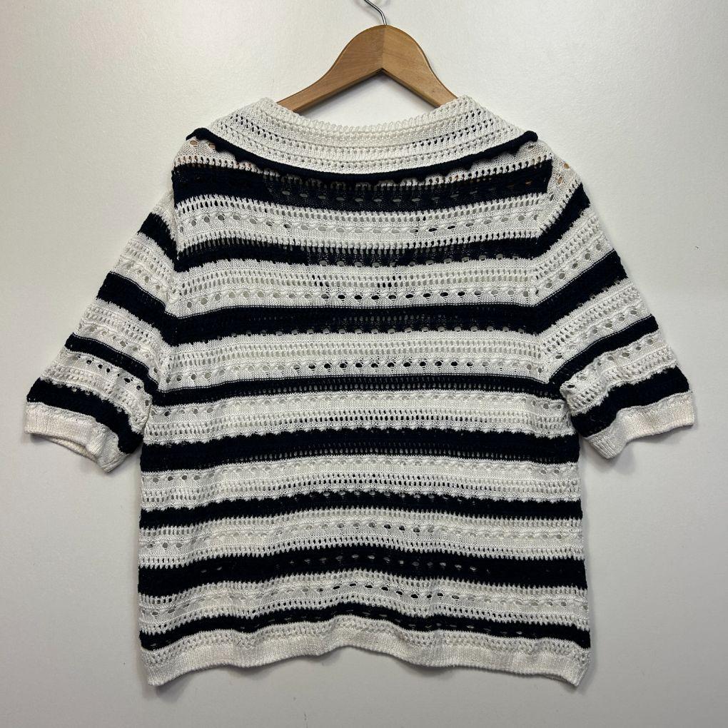 H&M Navy White Cotton Knit Top - Size L
