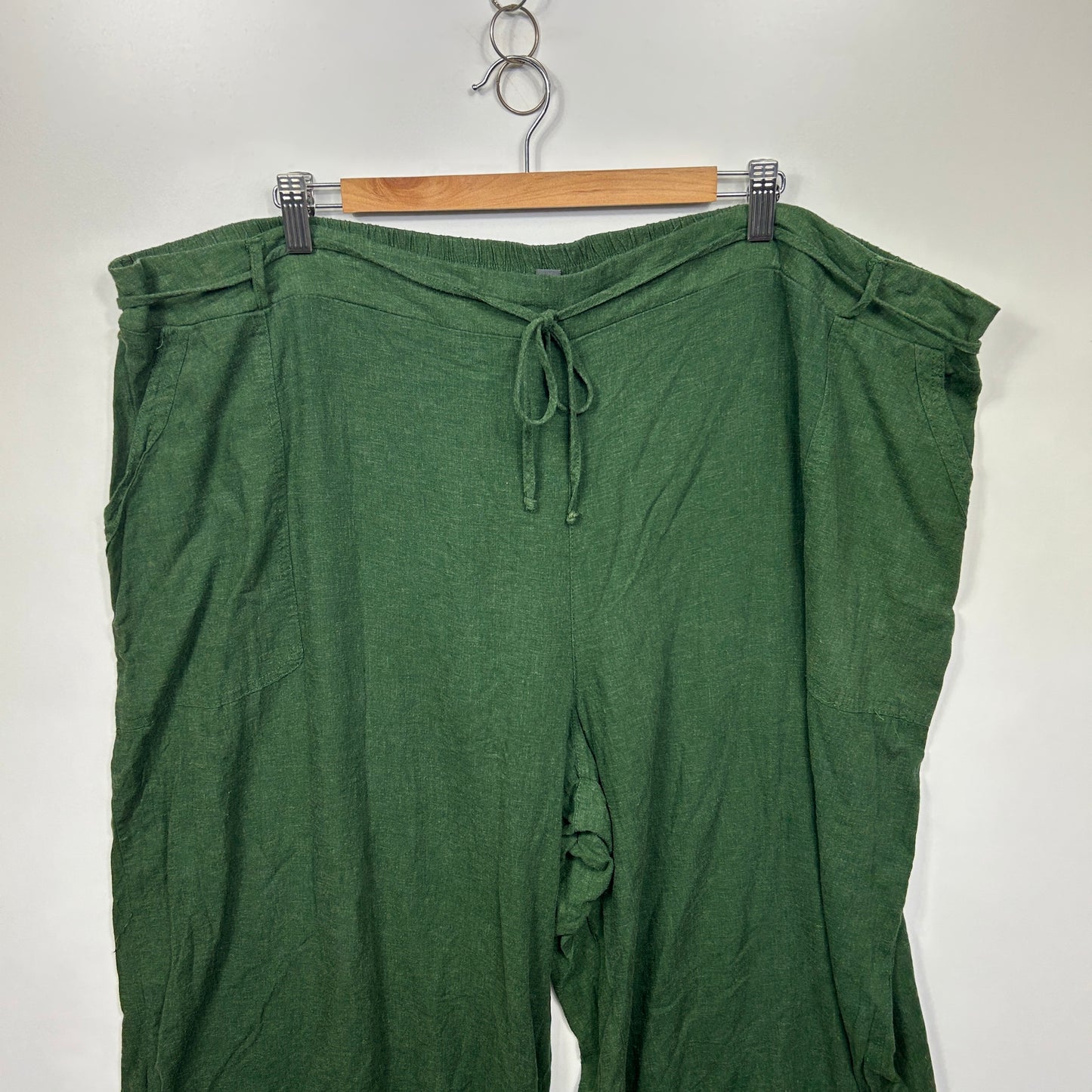 Autograph Linen Cropped Pants Size 28 Green Pockets
