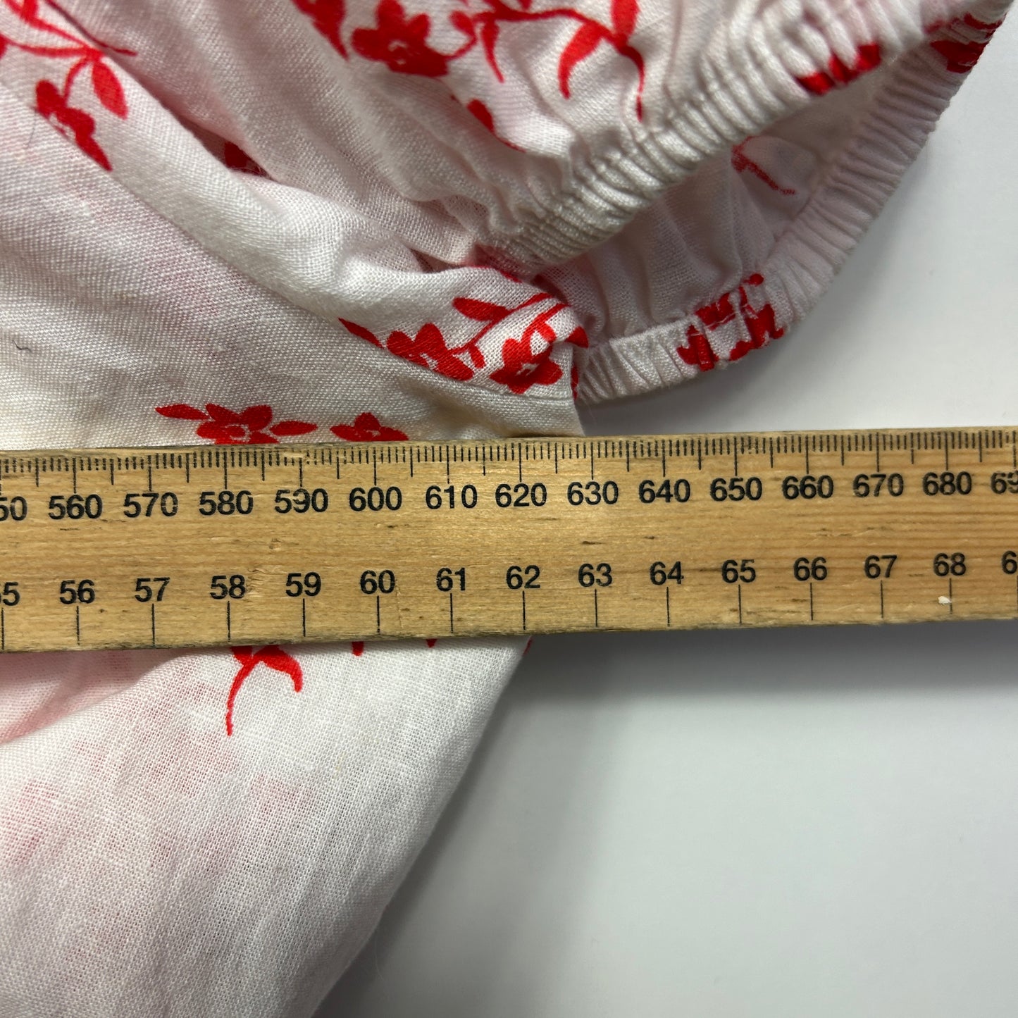 H&M Crop Top Size 14 16 Red White Floral Short Sleeve Linen Blend