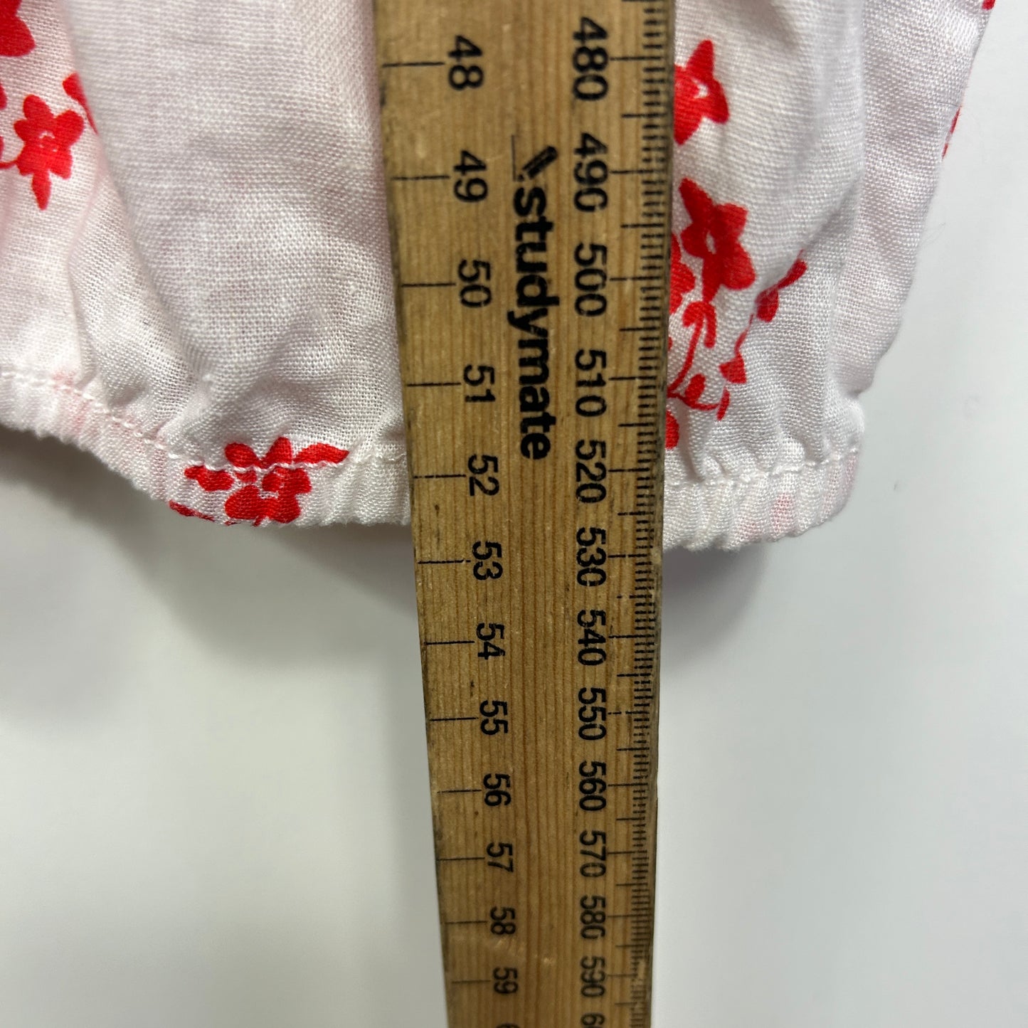 H&M Crop Top Size 14 16 Red White Floral Short Sleeve Linen Blend