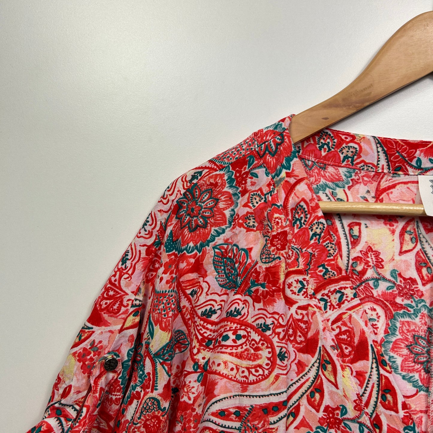 Rivers Top Size 20 Multicoloured Paisley Print Viscose Roll Tab Sleeve