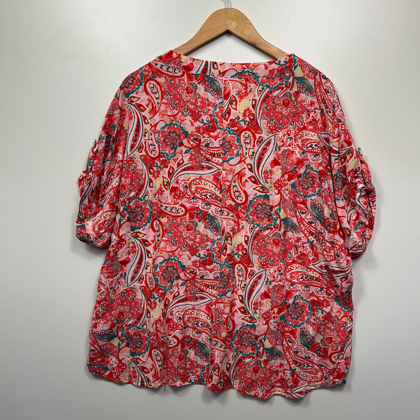 Rivers Top Size 20 Multicoloured Paisley Print Viscose Roll Tab Sleeve