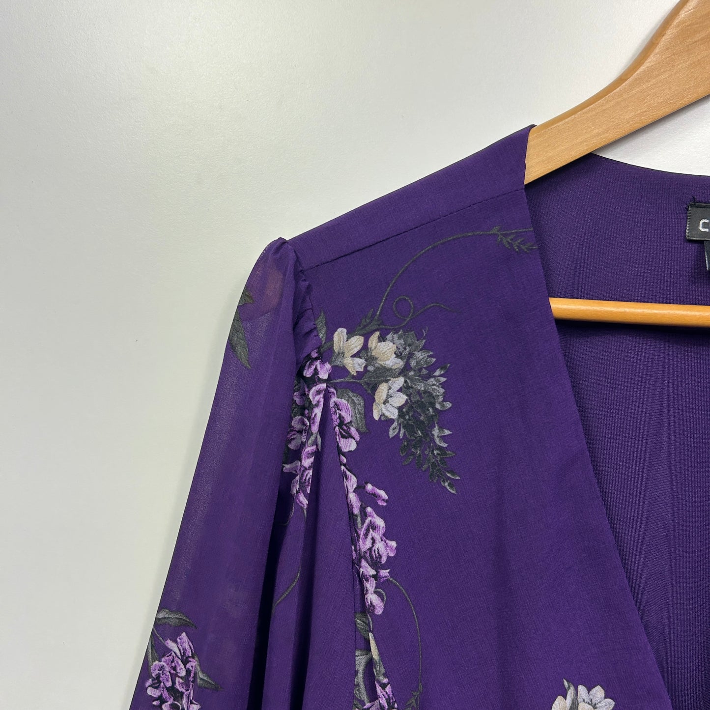 City Chic Top Size 16 Small Plus Purple Floral Long Sleeve