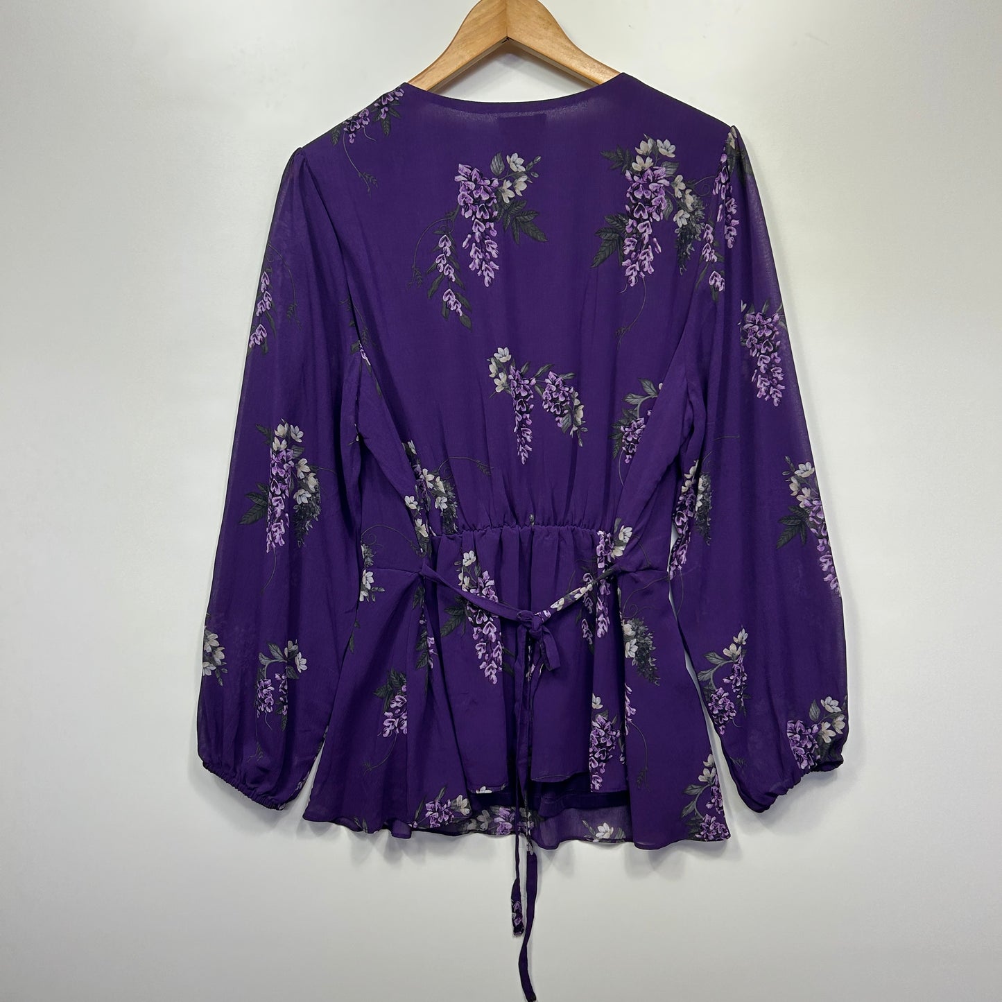 City Chic Top Size 16 Small Plus Purple Floral Long Sleeve