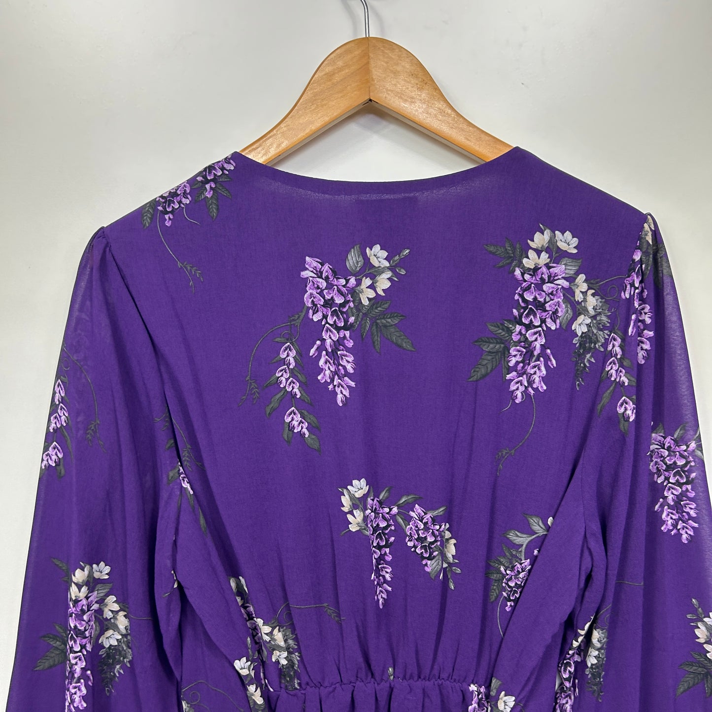 City Chic Top Size 16 Small Plus Purple Floral Long Sleeve