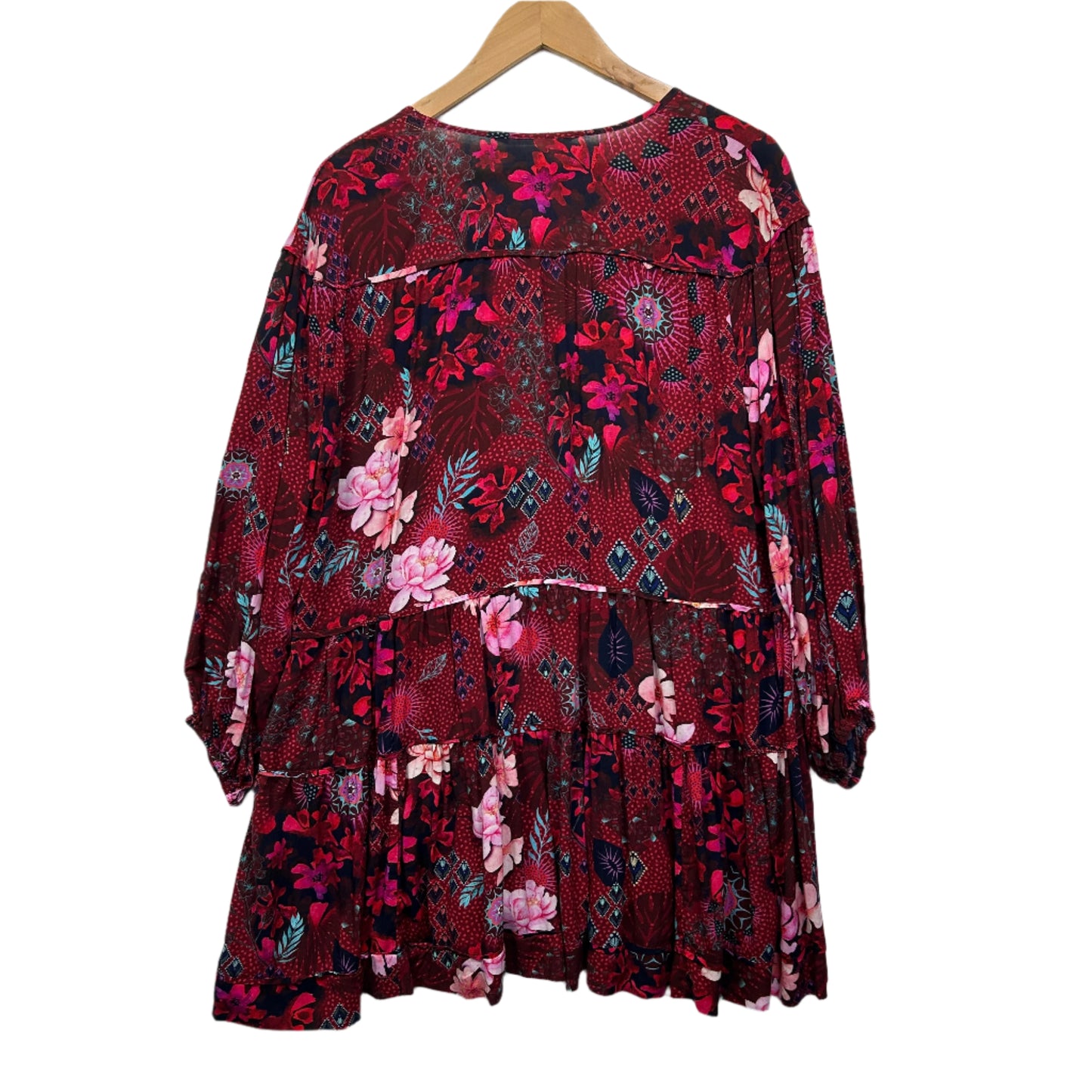 Virtuelle Tunic Top Size 18 Red Pink Floral Long Sleeve