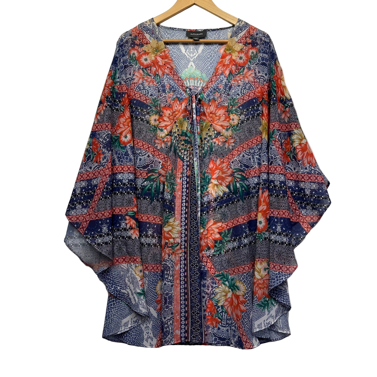 Autograph Kaftan Top Size 18 20 Multicoloured Floral Short Sleeve