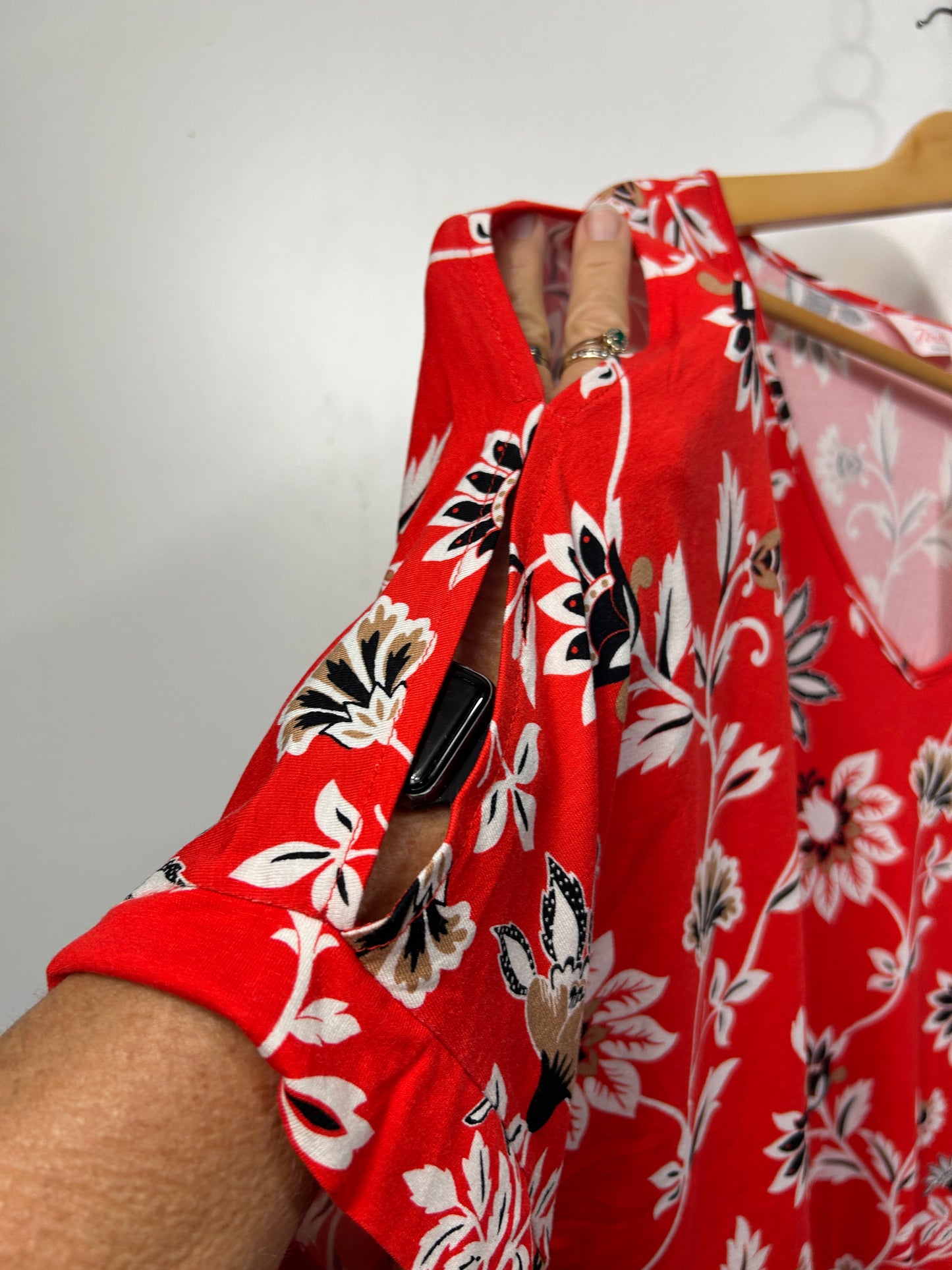 Millers Woman Red and Pink Floral Cold Shoulder Top - Size 16