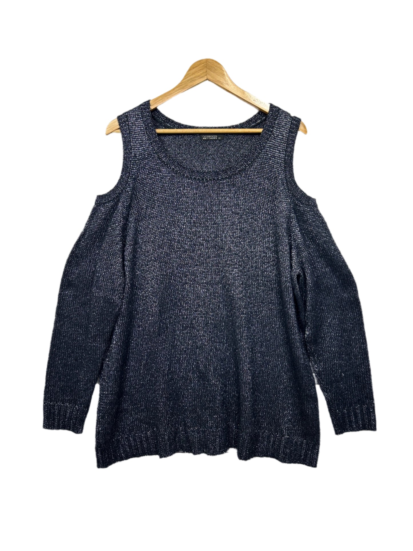 Crossroads Knit Top Jumper Size 22 Cold Shoulder Long Sleeve Metallic