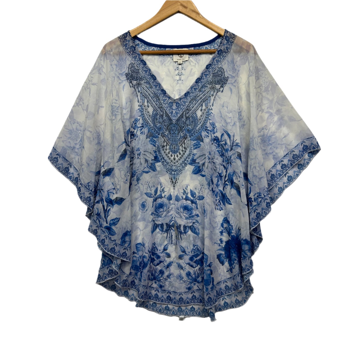 Isabelle Boho Top One Size 14 16 White Blue Sheer