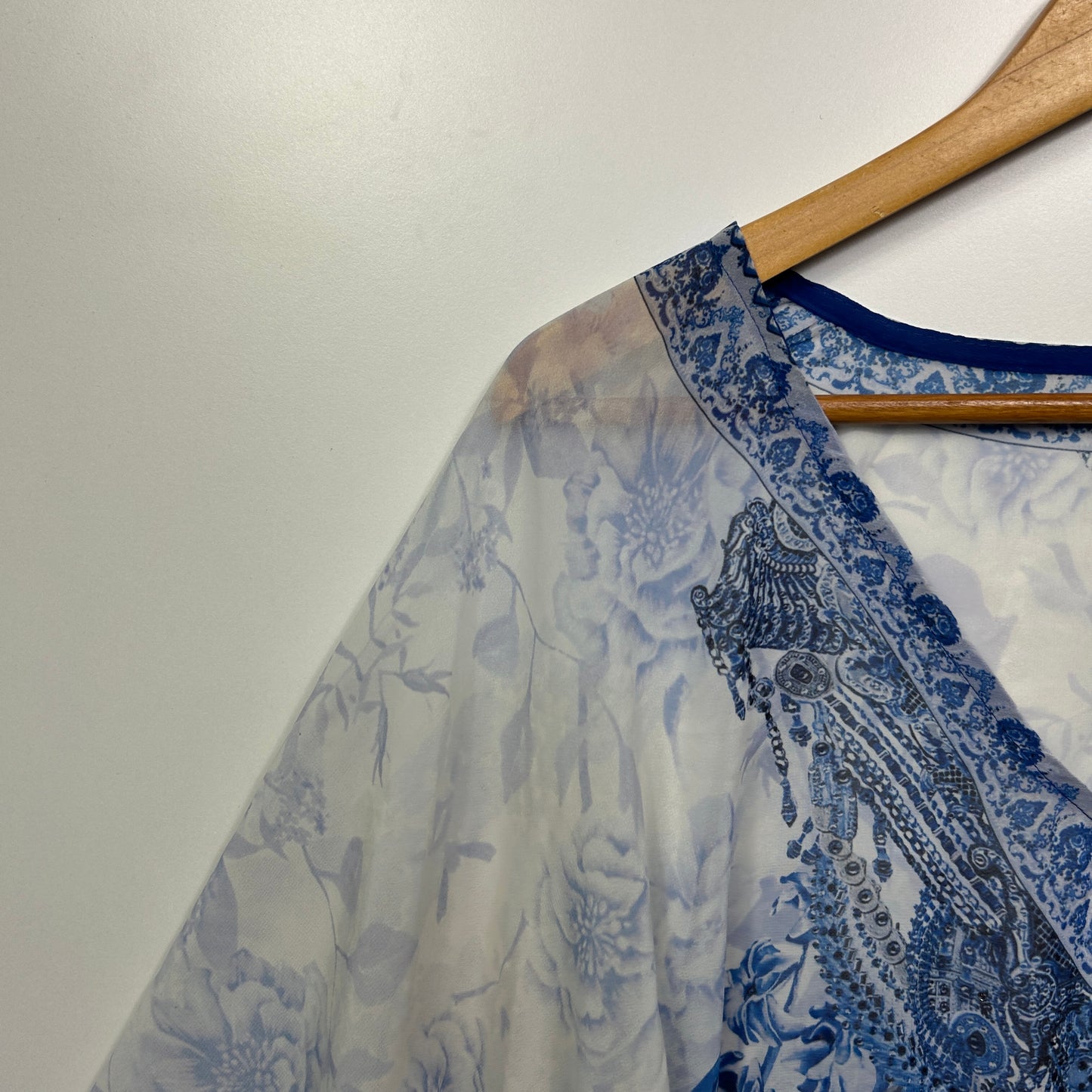 Isabelle Boho Top One Size 14 16 White Blue Sheer