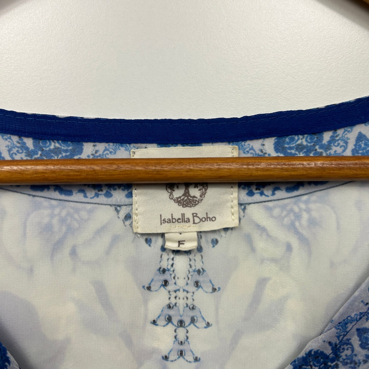 Isabelle Boho Top One Size 14 16 White Blue Sheer