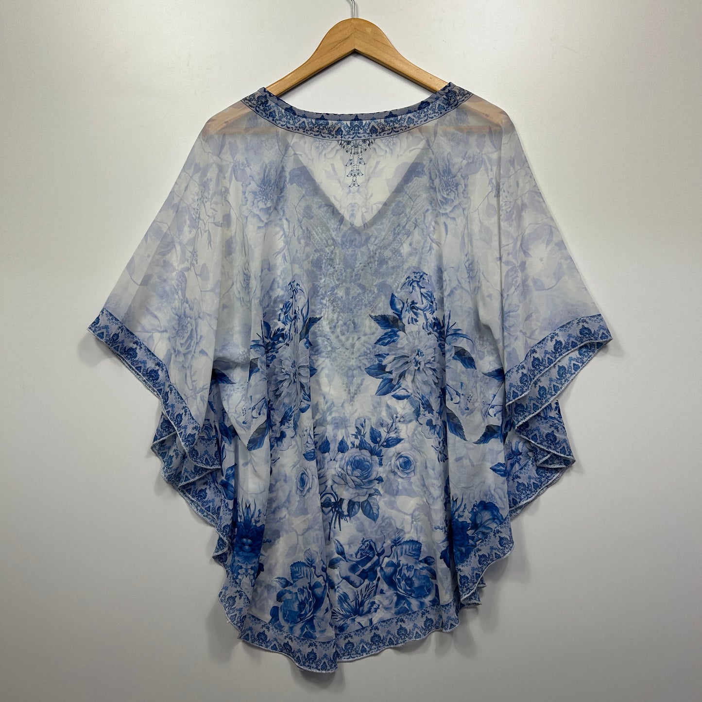 Isabelle Boho Top One Size 14 16 White Blue Sheer